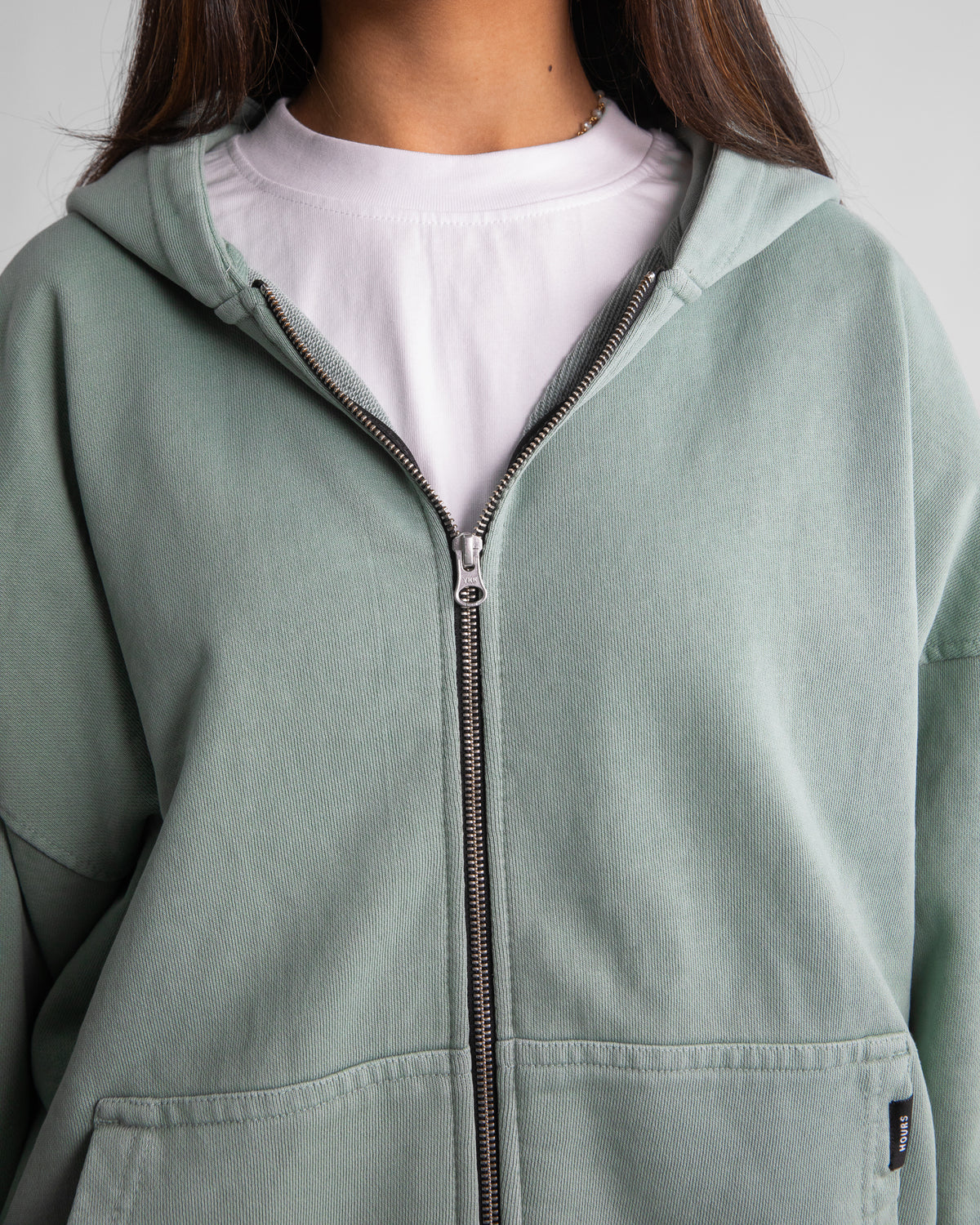 Drop Shoulder Zip Hoodie - Vintage Sage