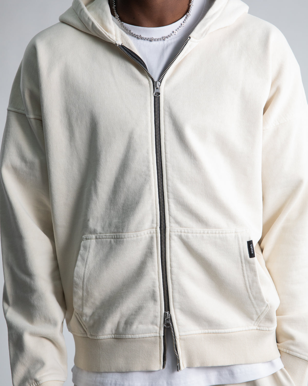Drop Shoulder Zip Hoodie - Vintage Bone
