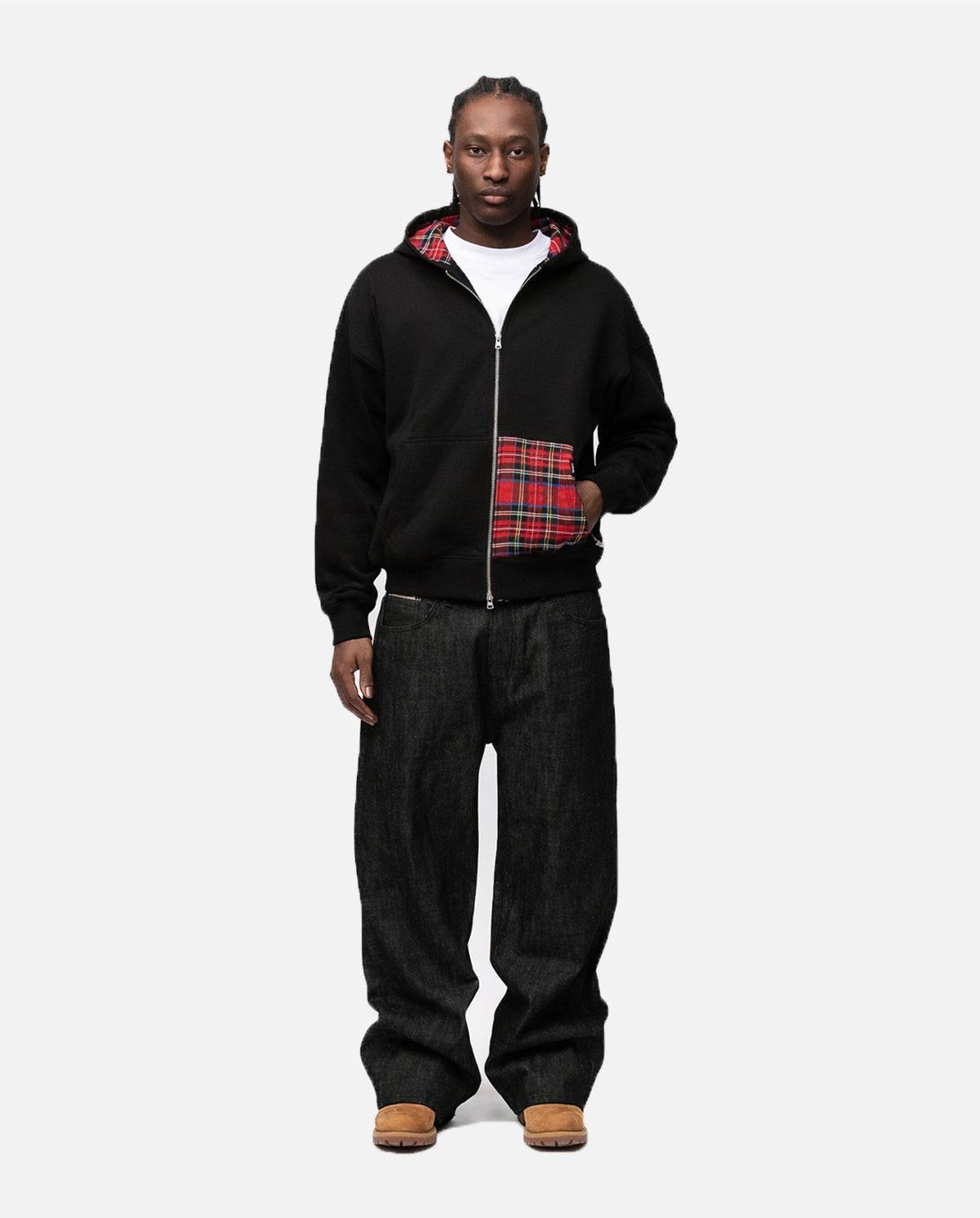 Flannel Zip Hoodie - Black