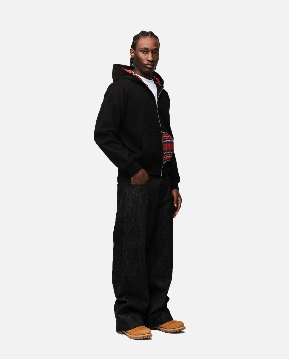 Flannel Zip Hoodie - Black