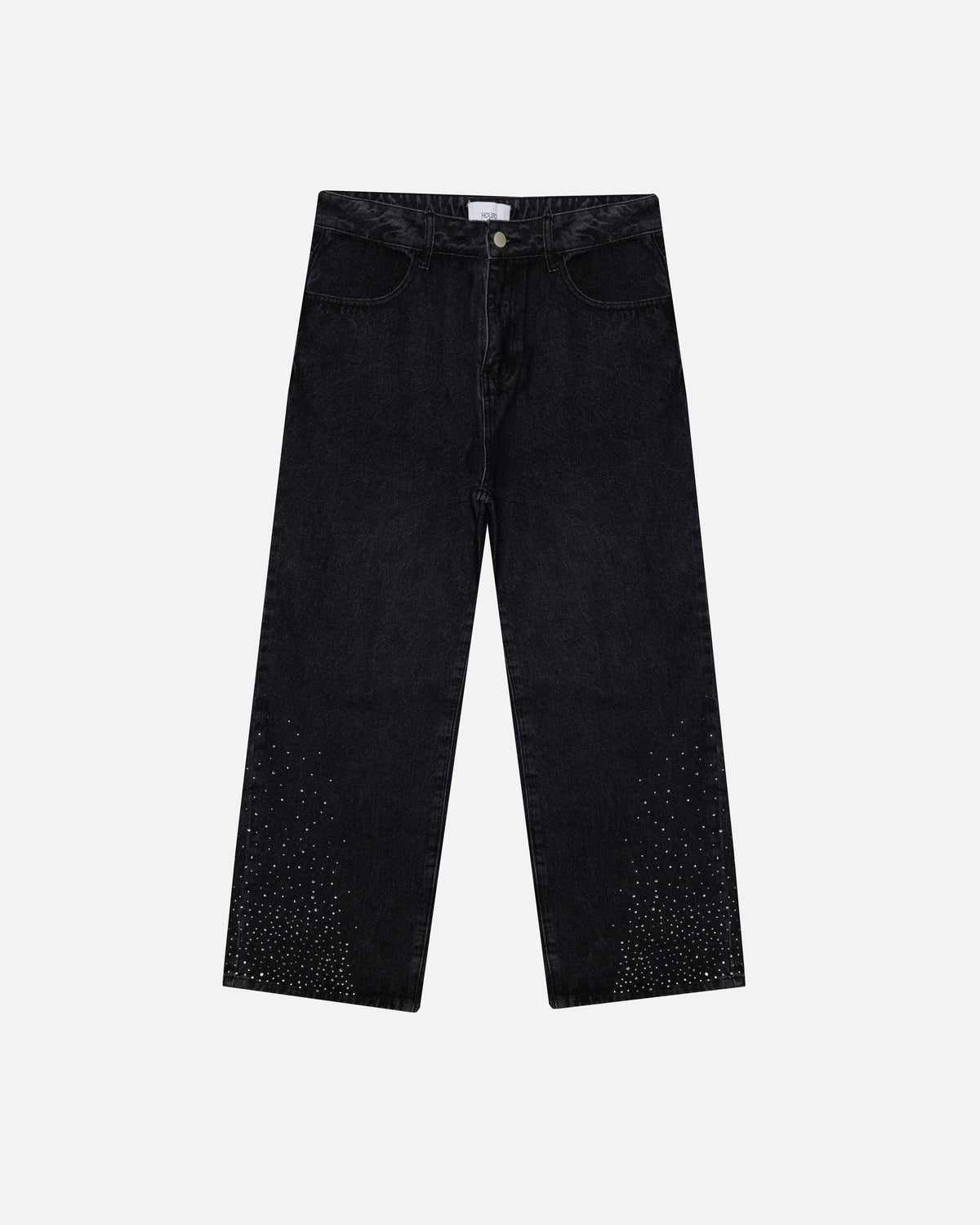 Rhinestone Baggy Denim - Washed Black