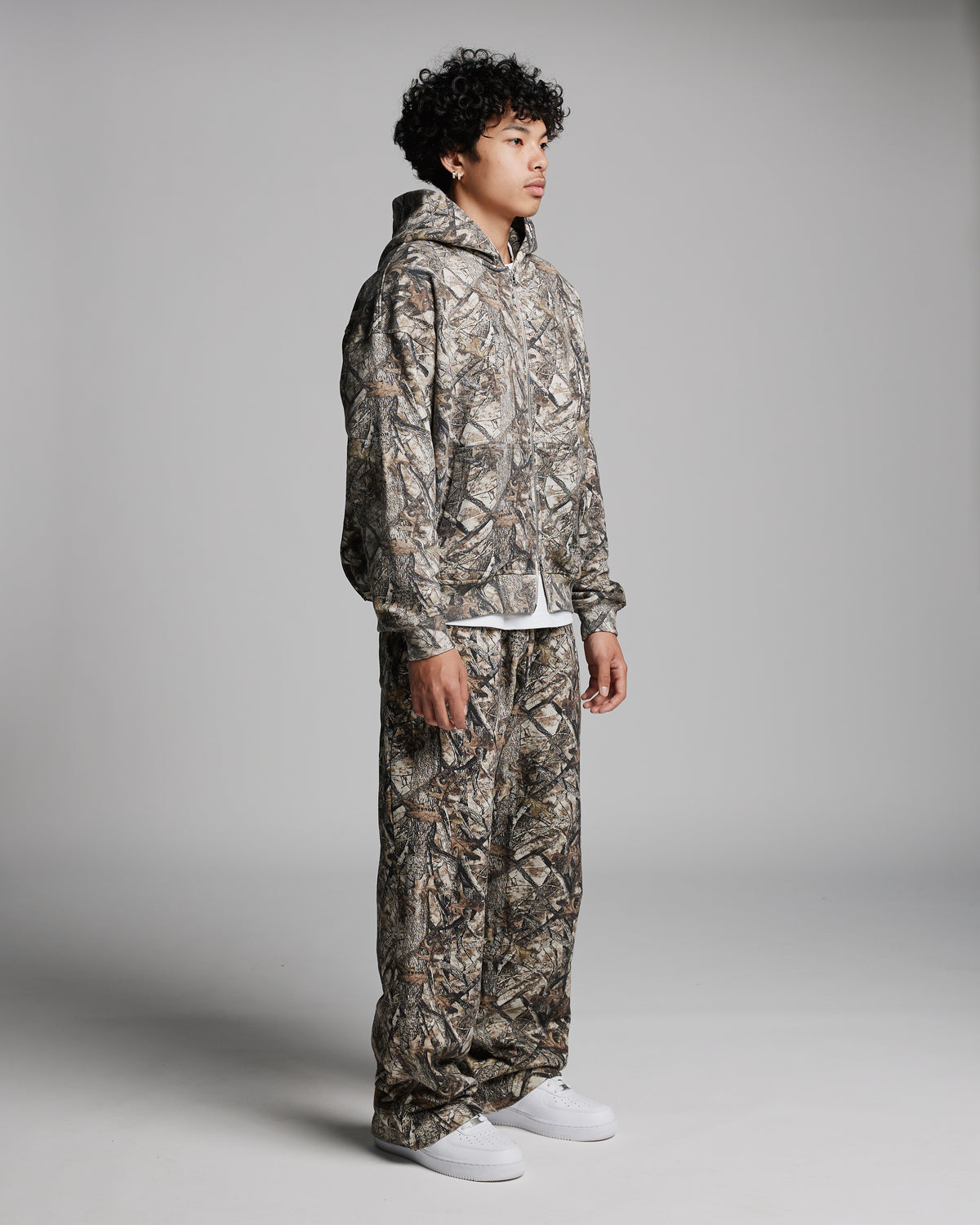 Drop Shoulder Zip Hoodie - Camo