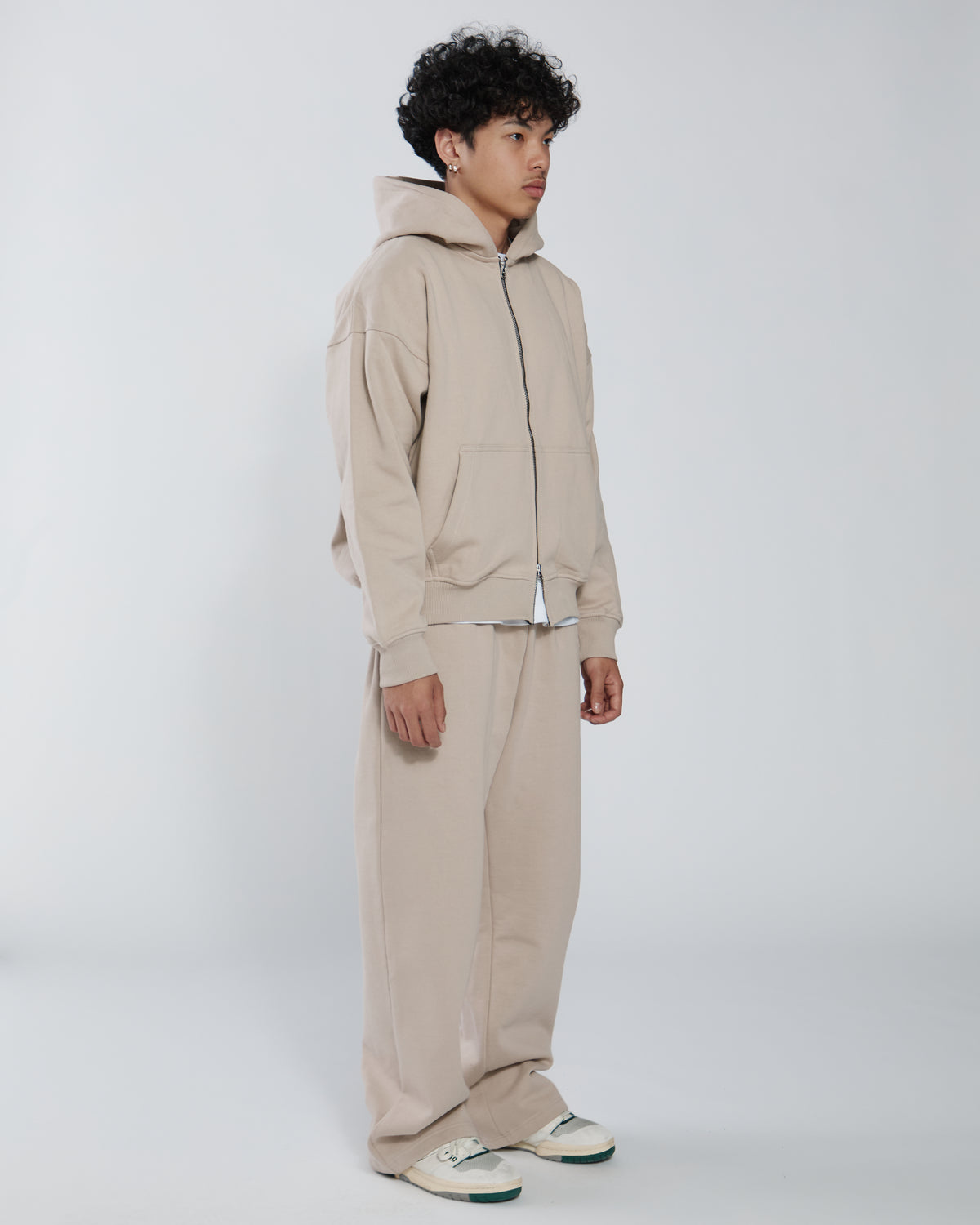 Drop Shoulder Zip Hoodie - Desert
