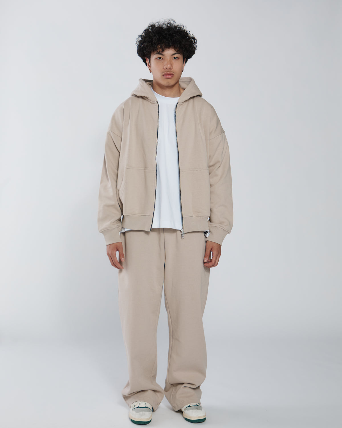 Drop Shoulder Zip Hoodie - Desert