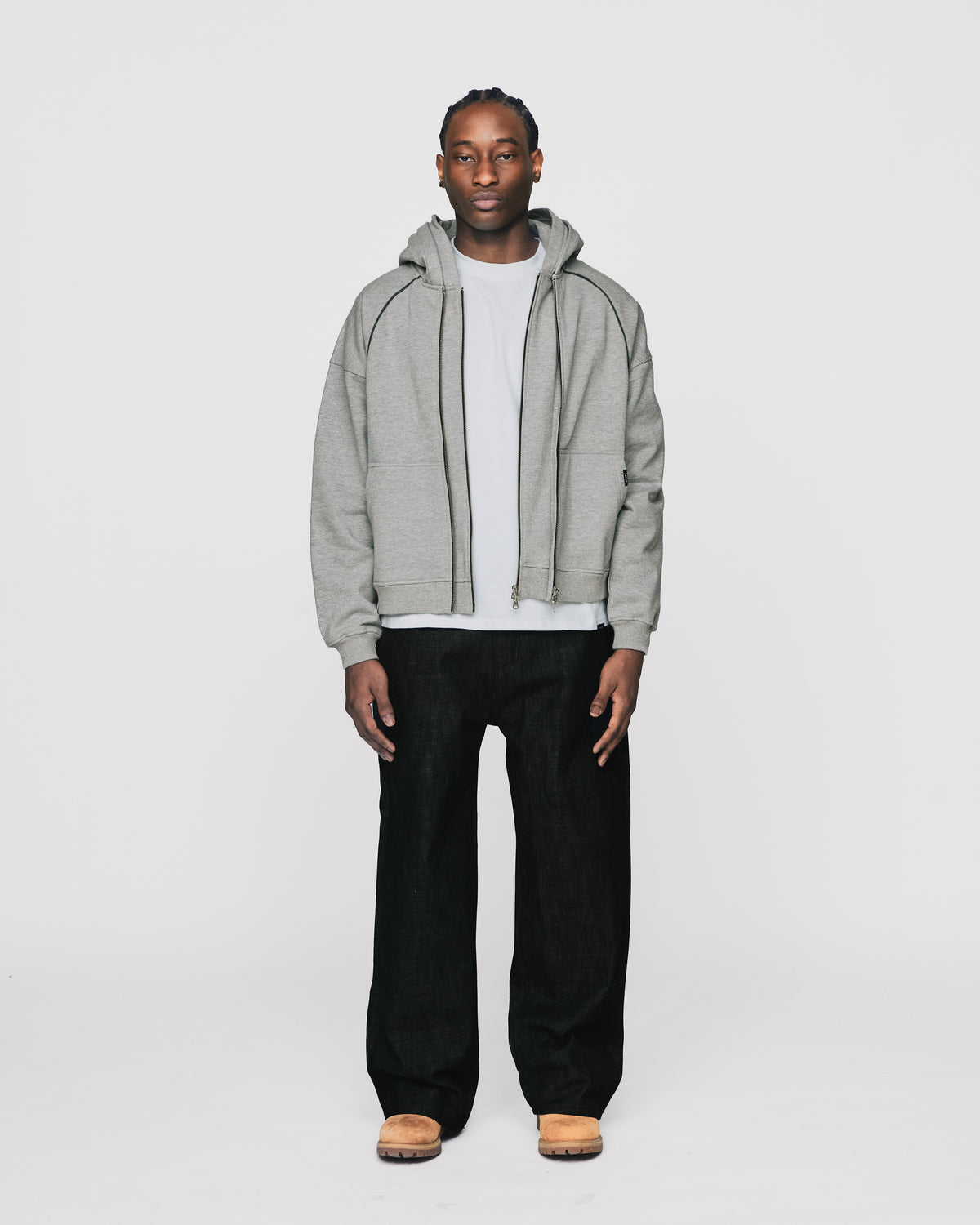 Double Layer Zip Hoodie - Grey