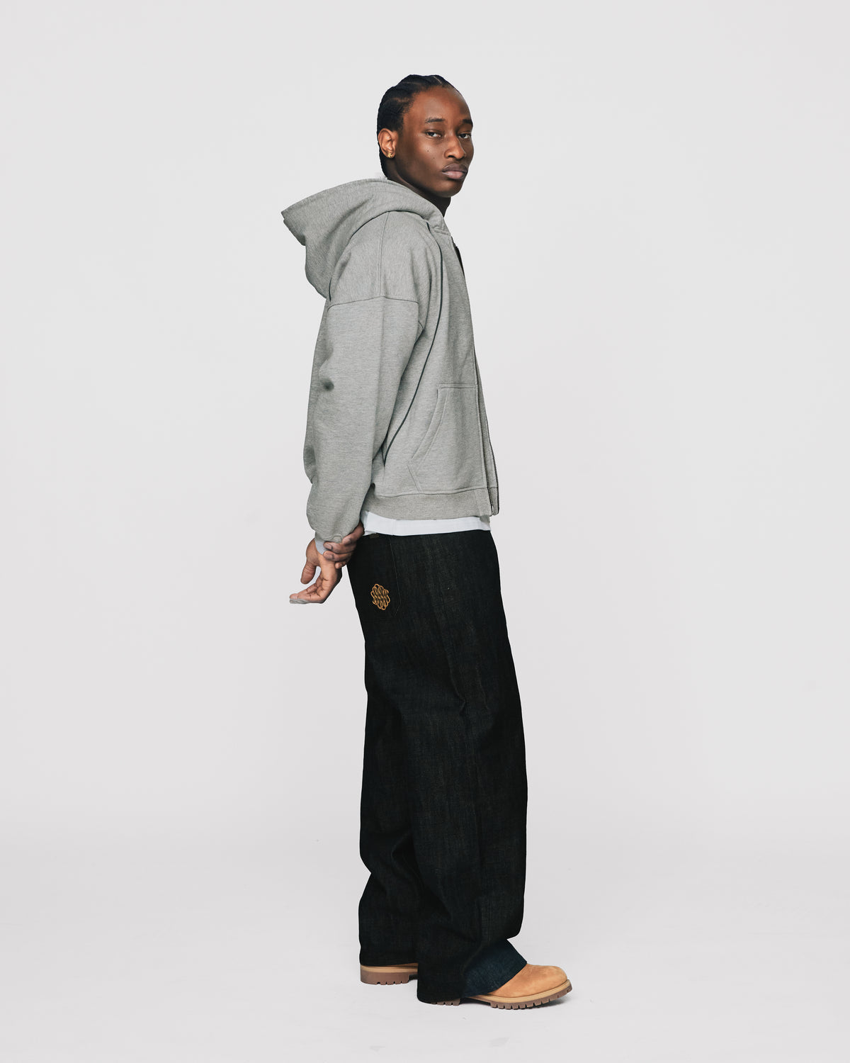 Double Layer Zip Hoodie - Grey