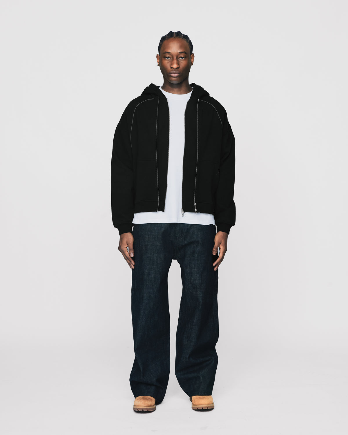 Double Layer Zip Hoodie - Black