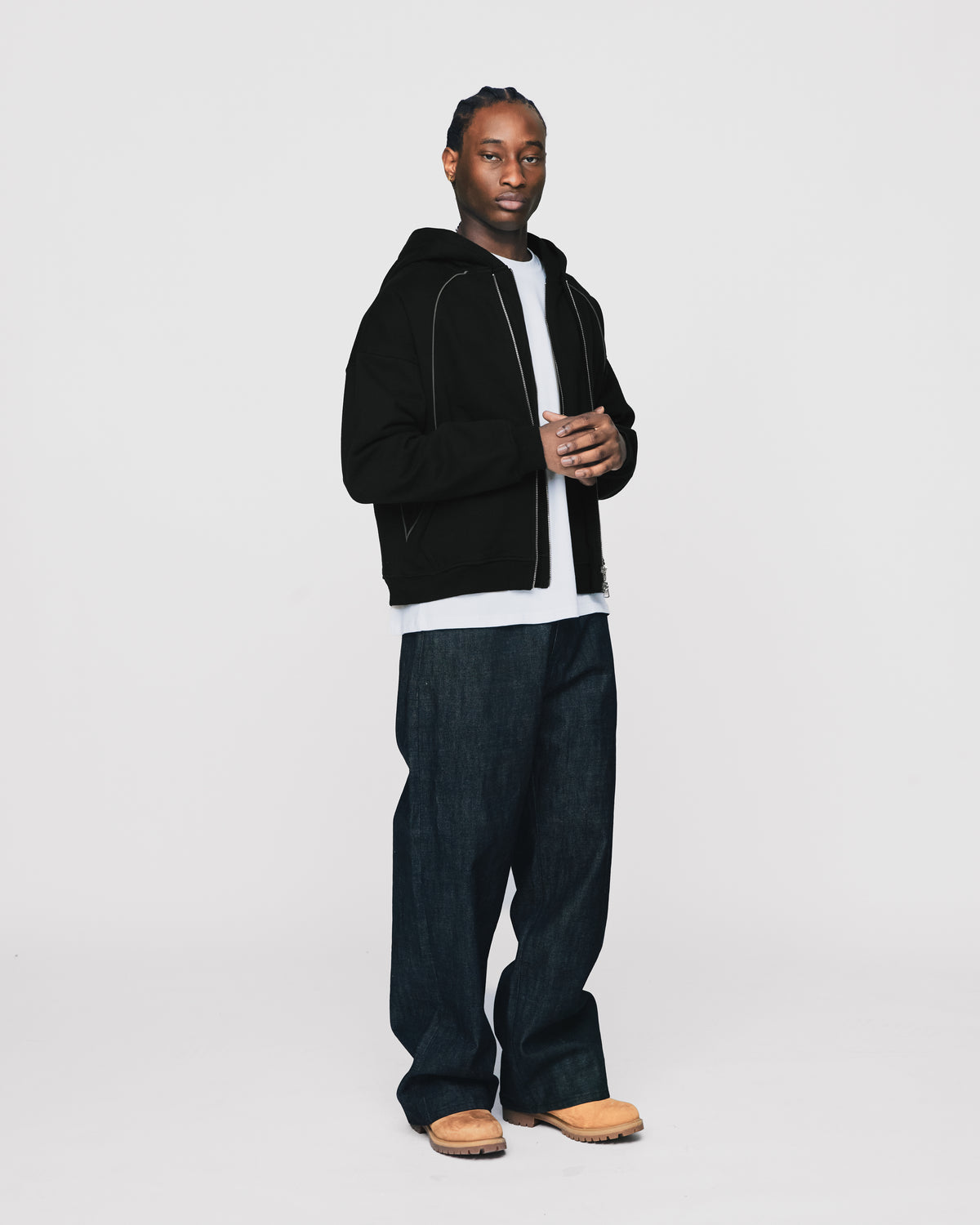 Double Layer Zip Hoodie - Black