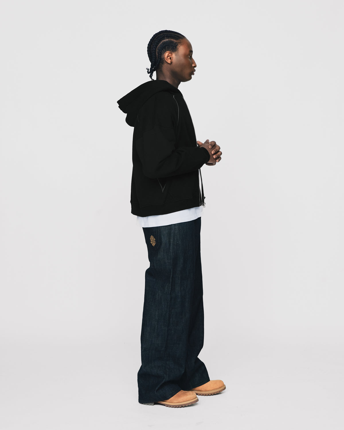 Double Layer Zip Hoodie - Black