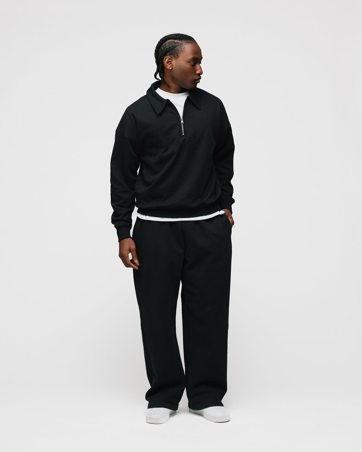 Drop Shoulder 1/4 Zip - Black