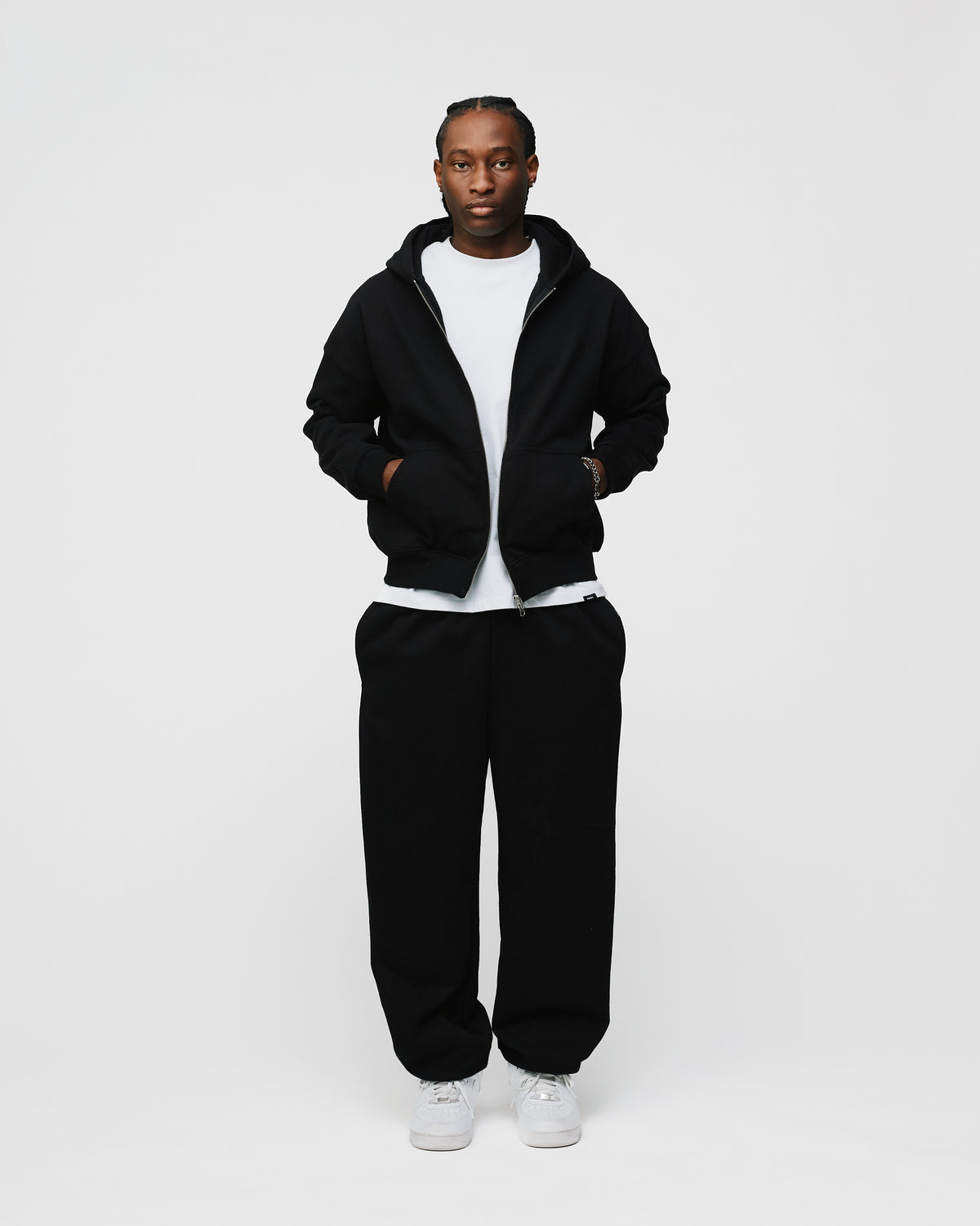 Drop Shoulder Zip Hoodie - Black