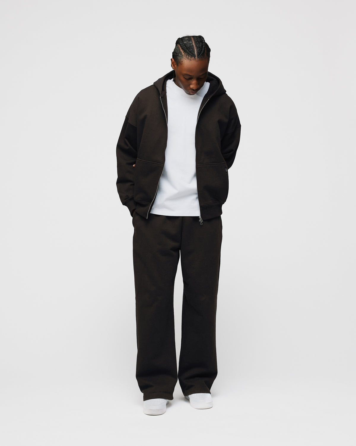 Drop Shoulder Zip Hoodie - Espresso