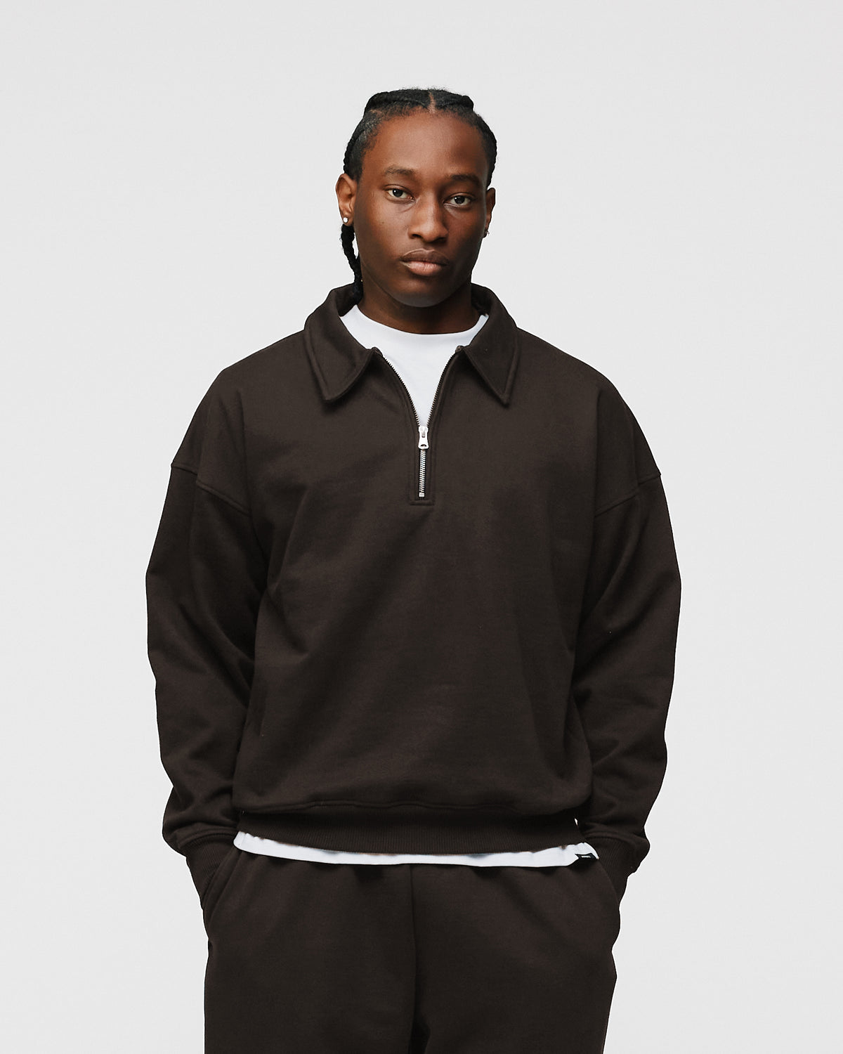Drop Shoulder 1/4 Zip - Espresso