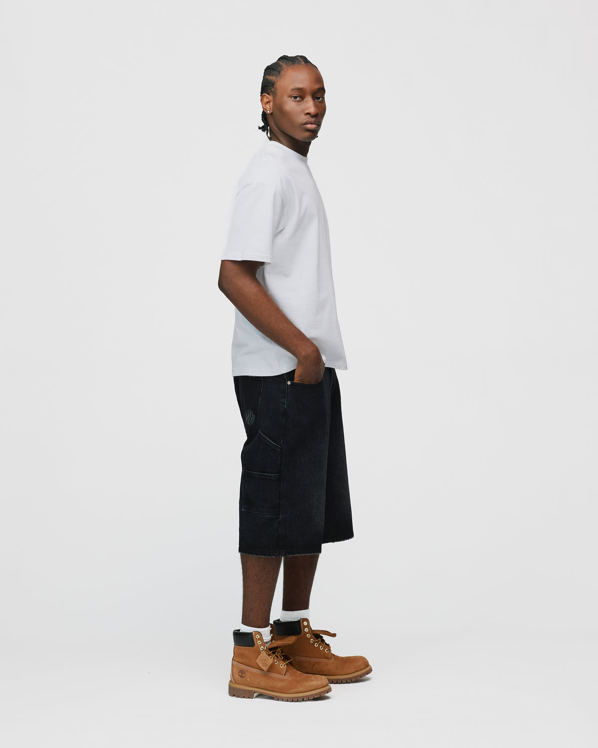Baggy Denim Shorts - Washed Black
