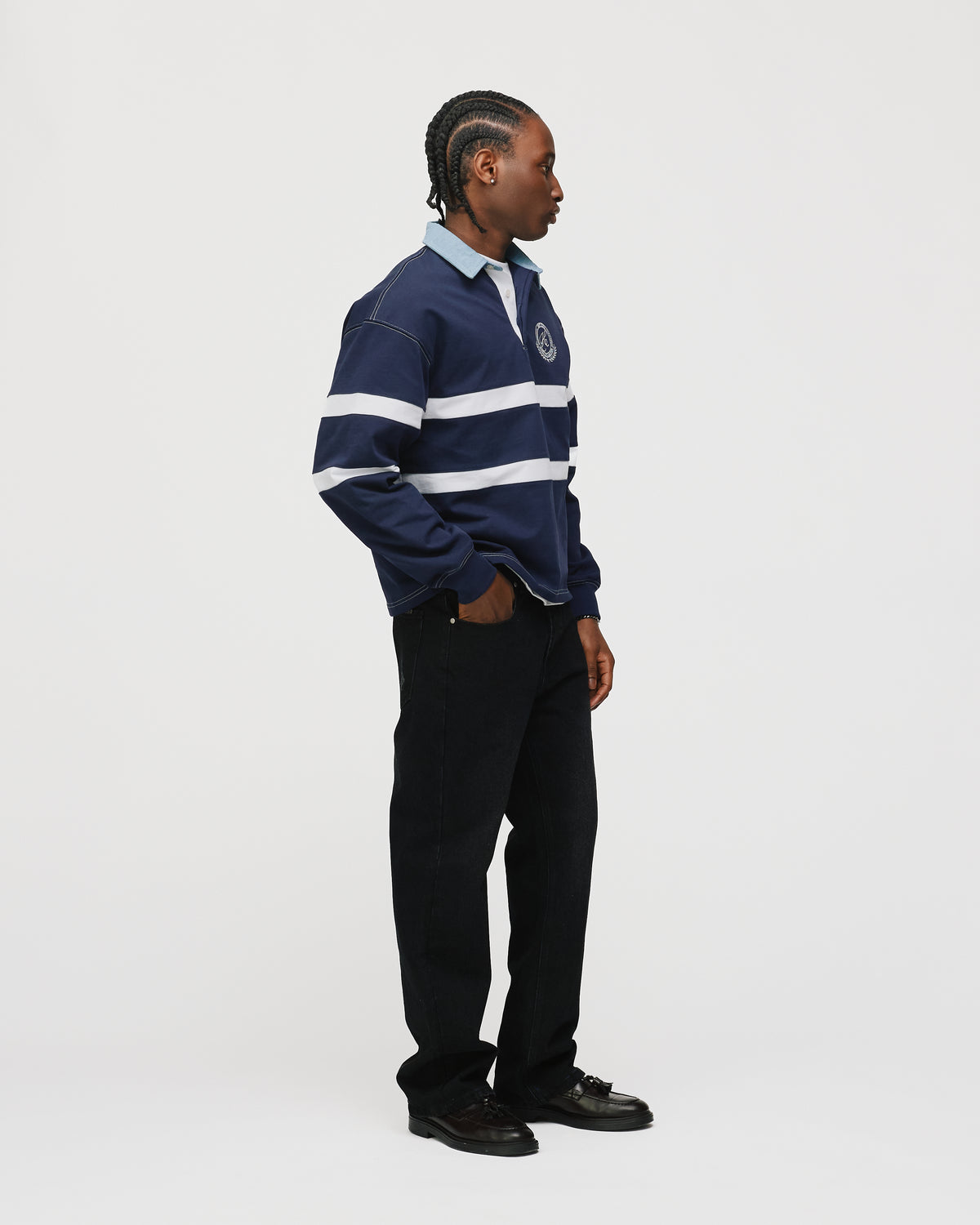Cropped Rugby Shirt - Navy Blue
