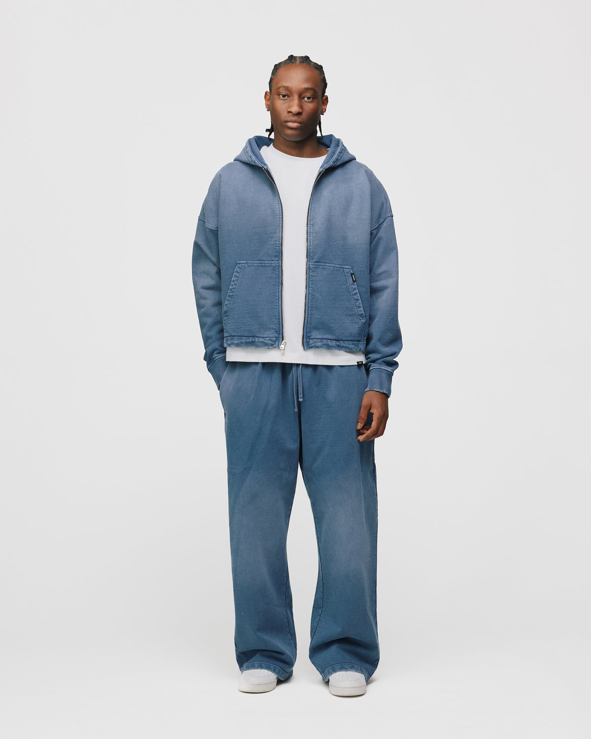 Cropped Zip Hoodie - Sunfaded Blue