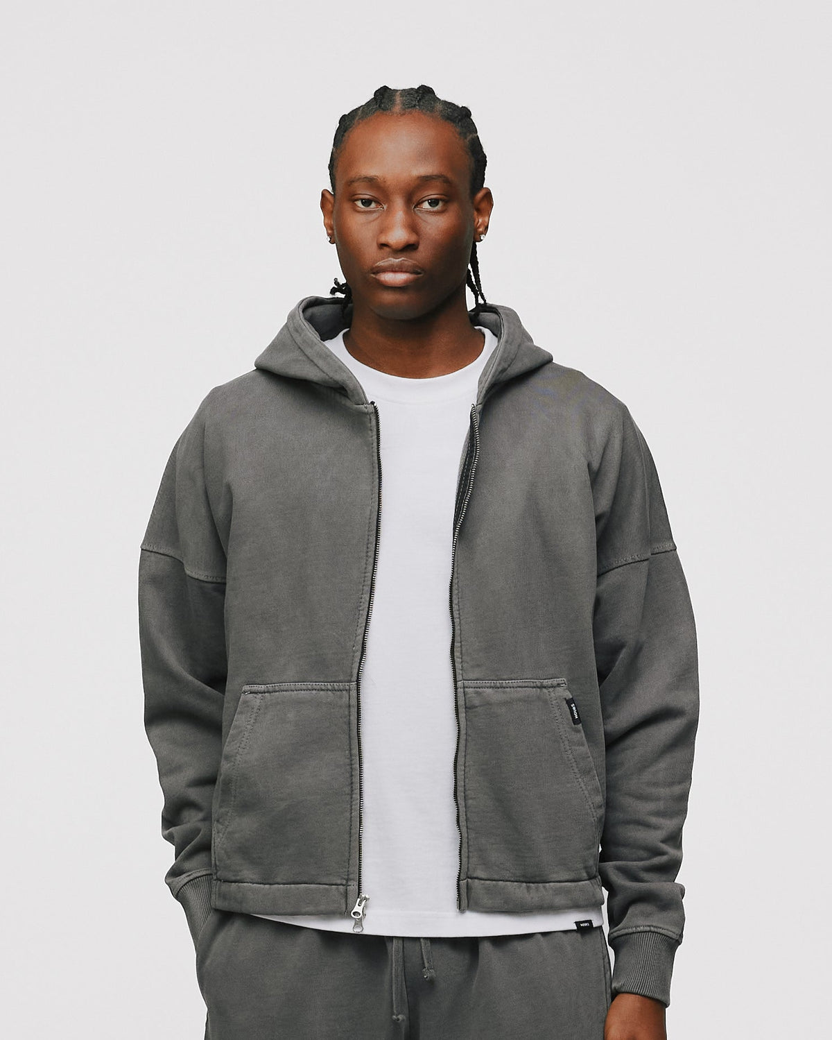 Cropped Zip Hoodie - Vintage Grey
