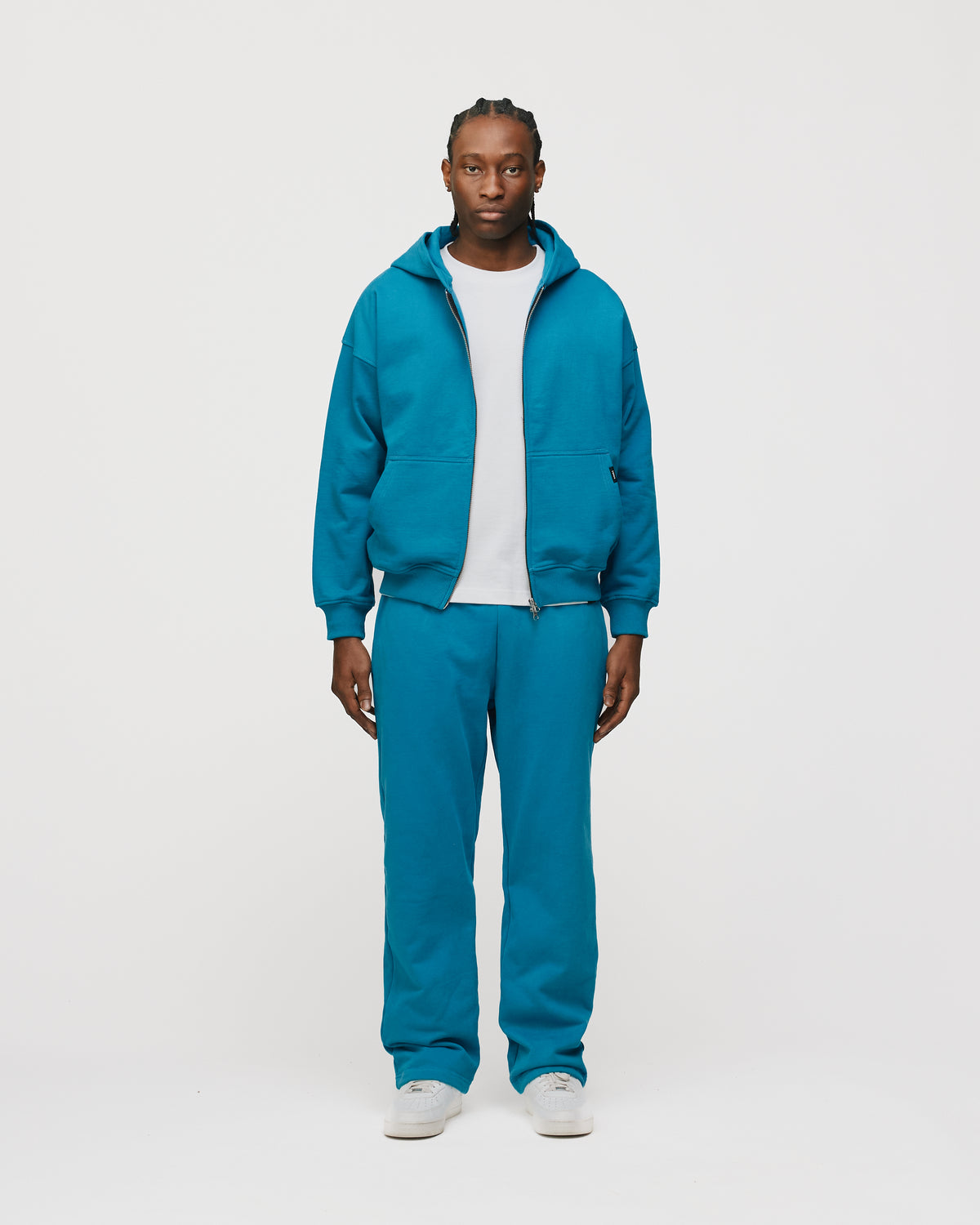 Drop Shoulder Zip Hoodie - Aqua