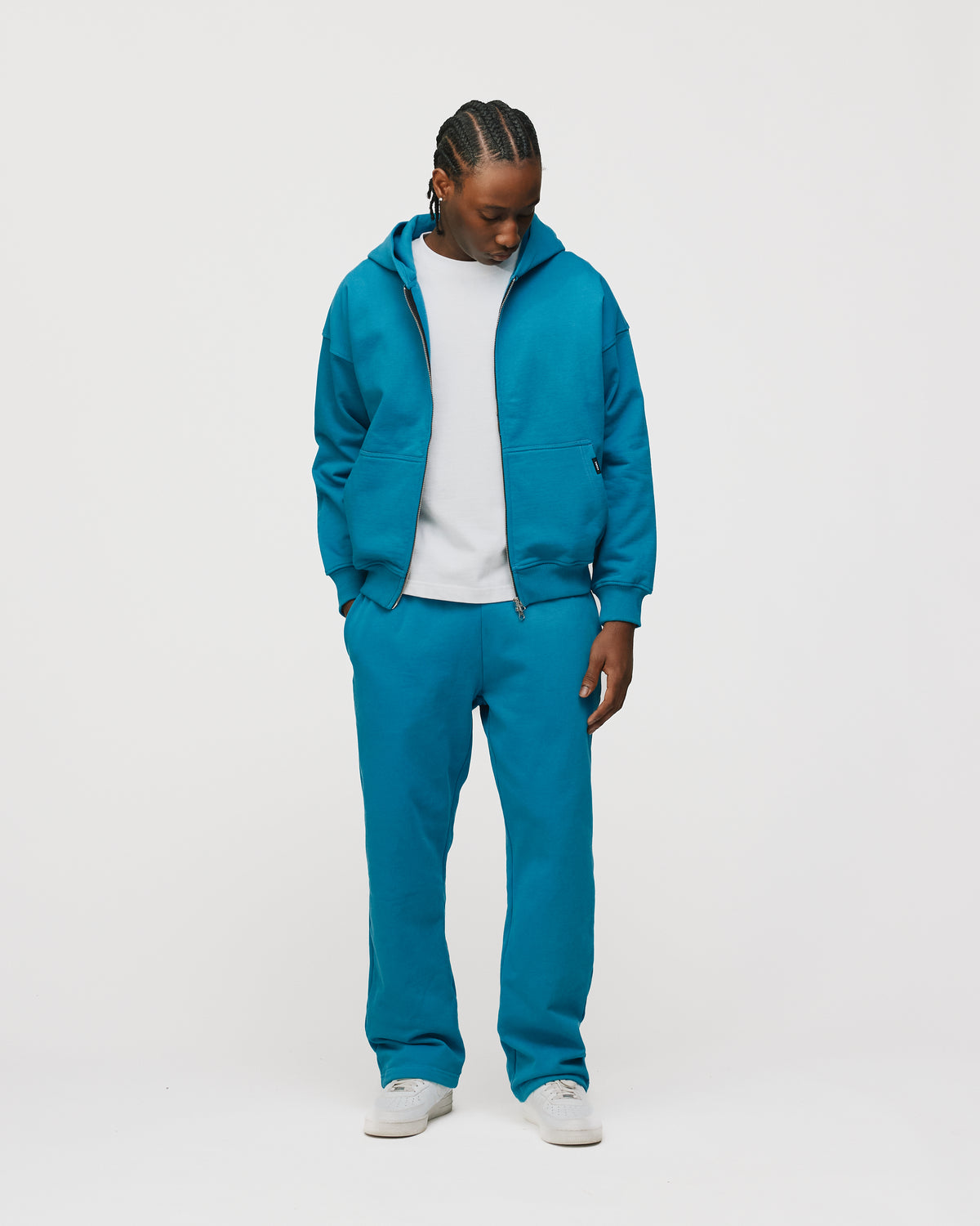 Drop Shoulder Zip Hoodie - Aqua