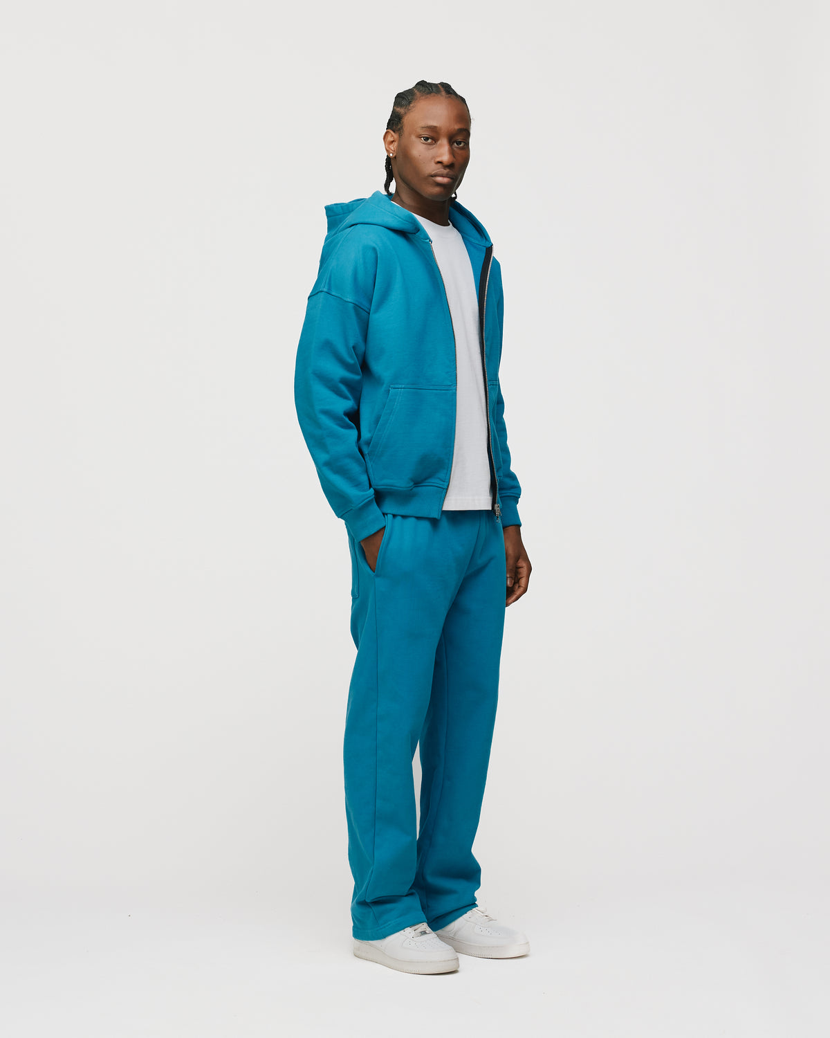 Drop Shoulder Zip Hoodie - Aqua