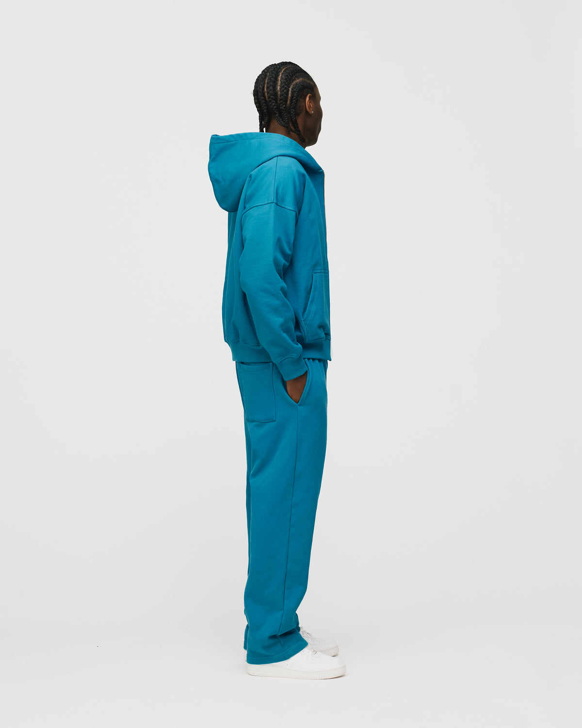Drop Shoulder Zip Hoodie - Aqua