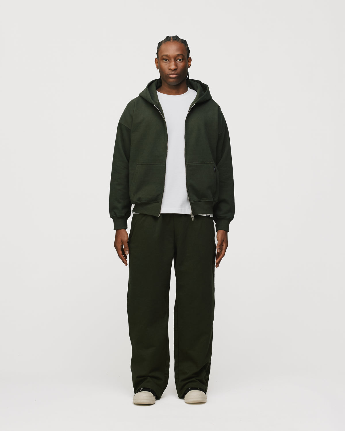 Drop Shoulder Zip Hoodie - Olive