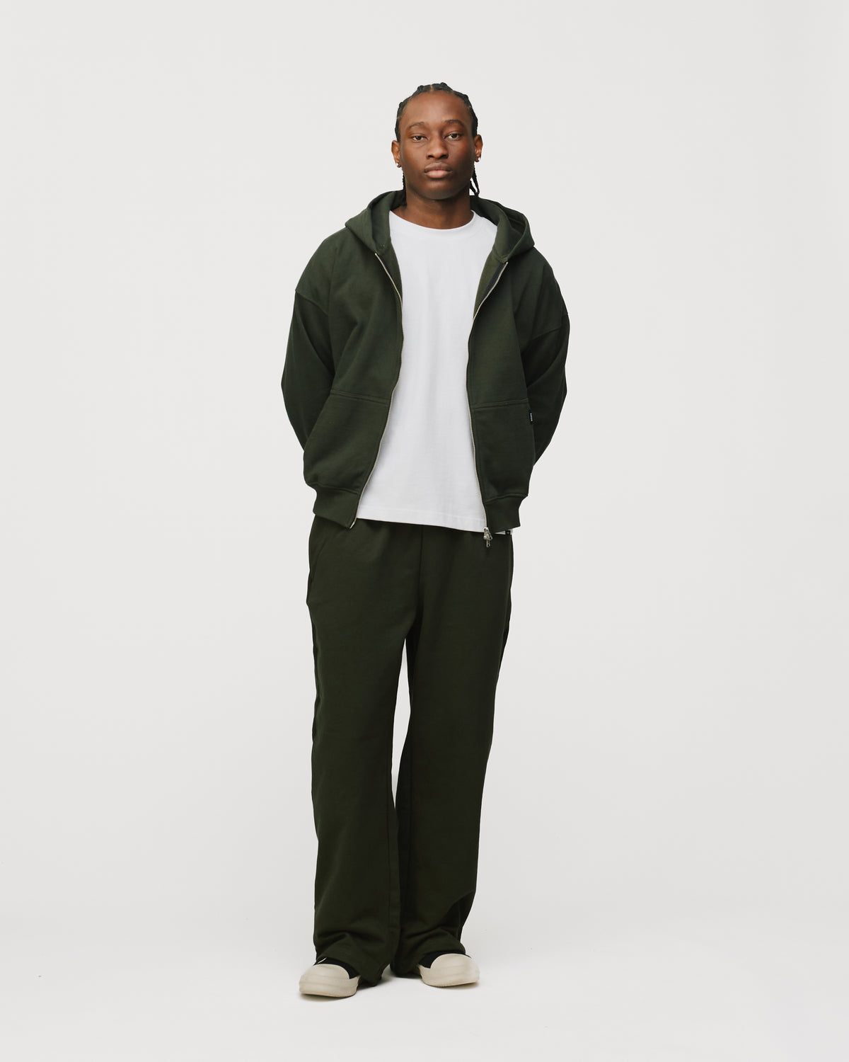 Drop Shoulder Zip Hoodie - Olive