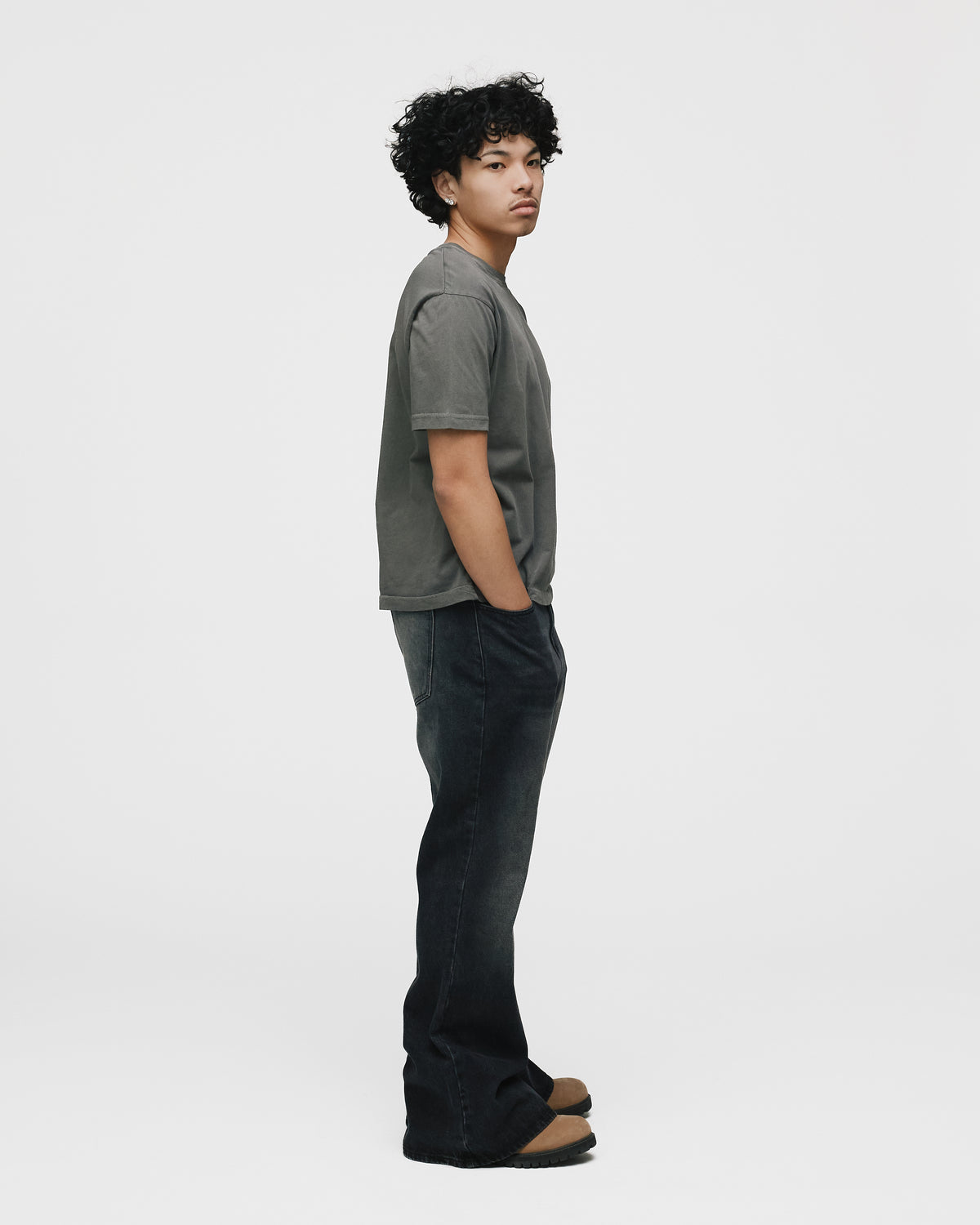 Flare Denim Pants - Washed Black