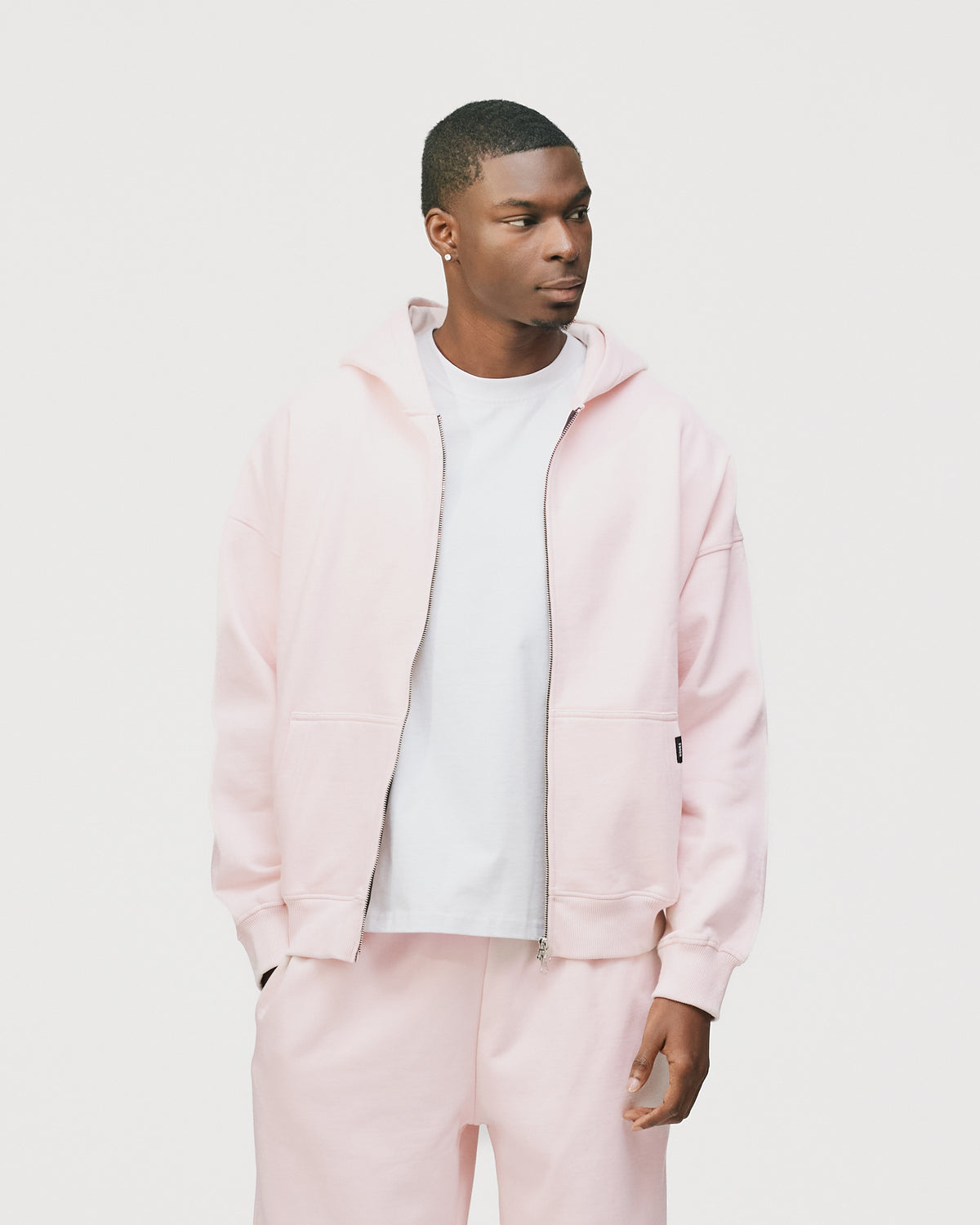 Drop Shoulder Zip Hoodie - Blush