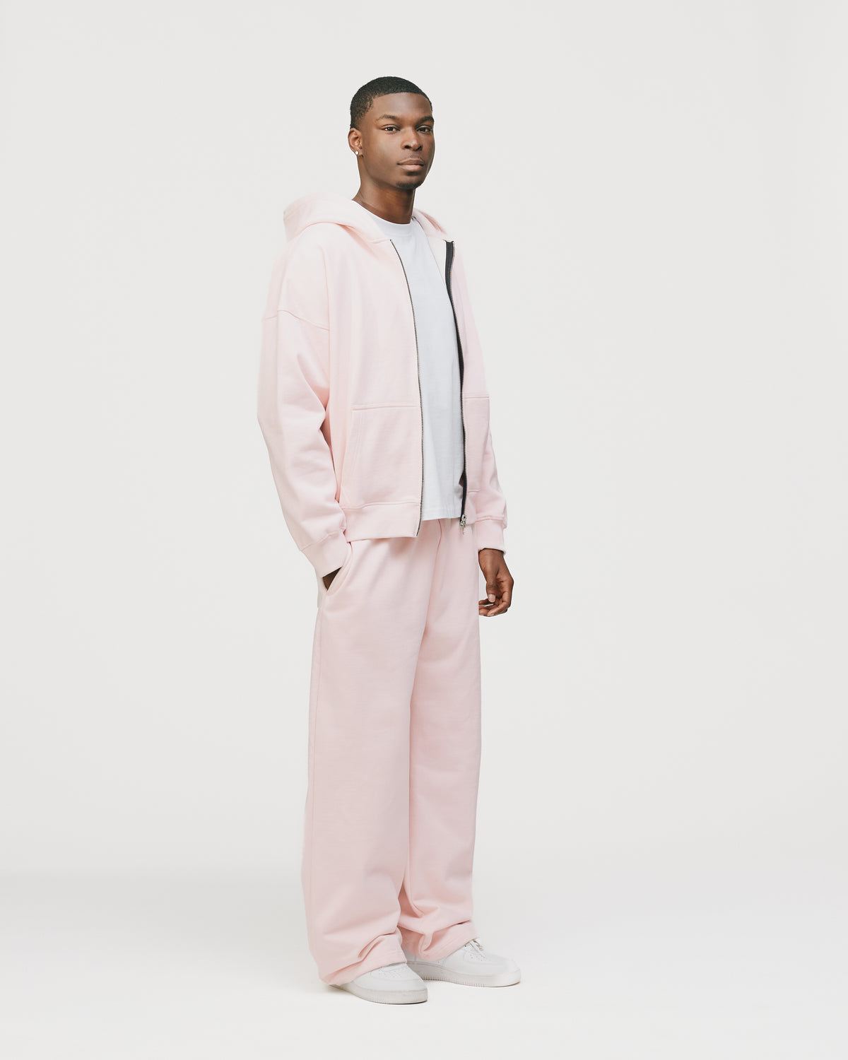 Drop Shoulder Zip Hoodie - Blush