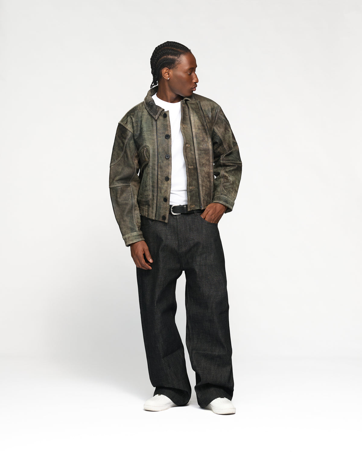 Leather Flight Jacket - Vintage Black