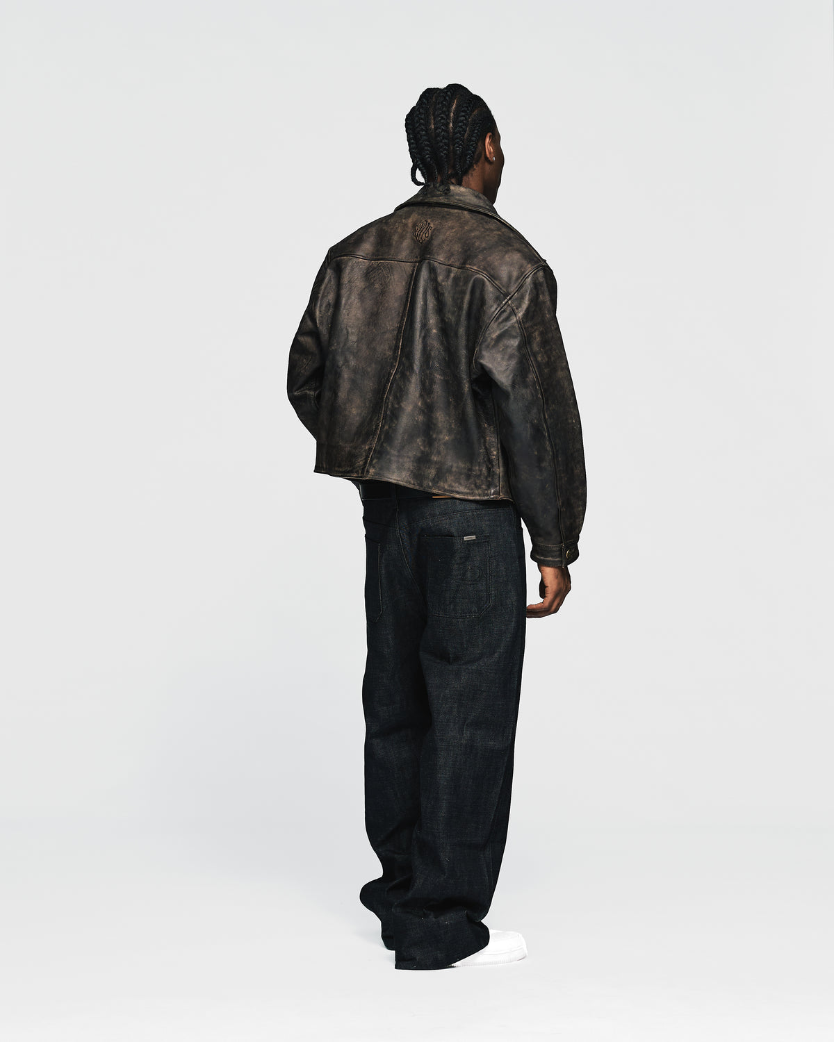 Double Breasted Leather Jacket - Vintage Black