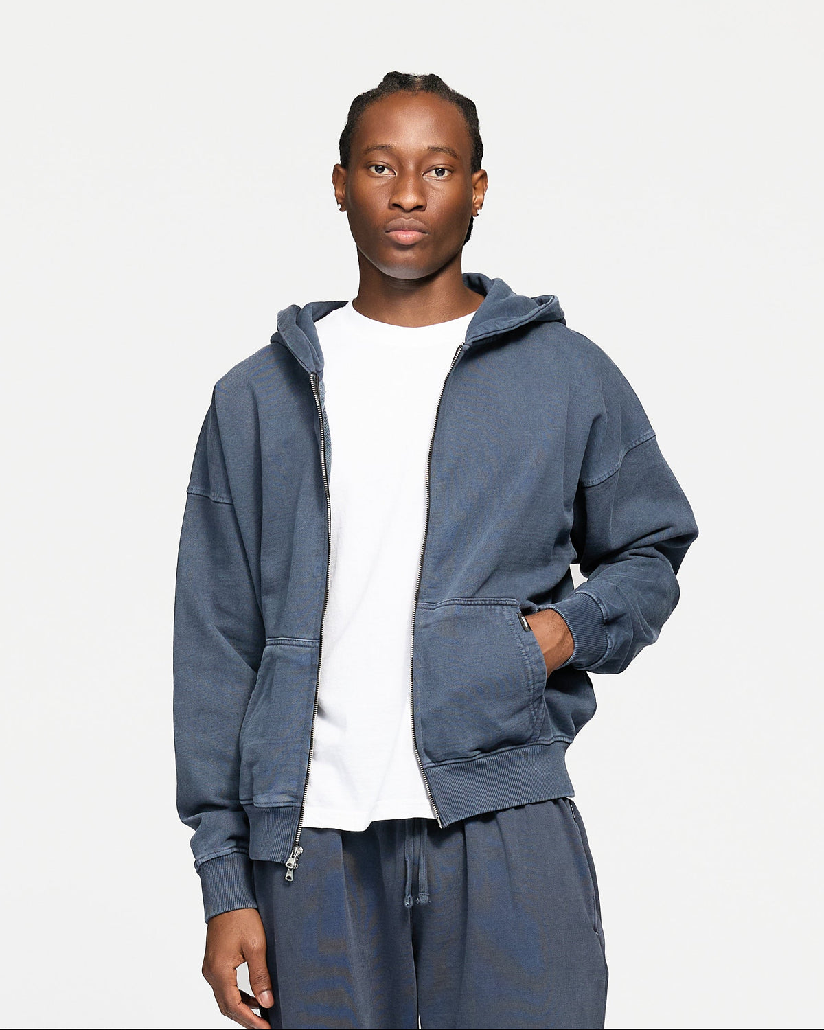 Drop Shoulder Zip Hoodie - Vintage Navy