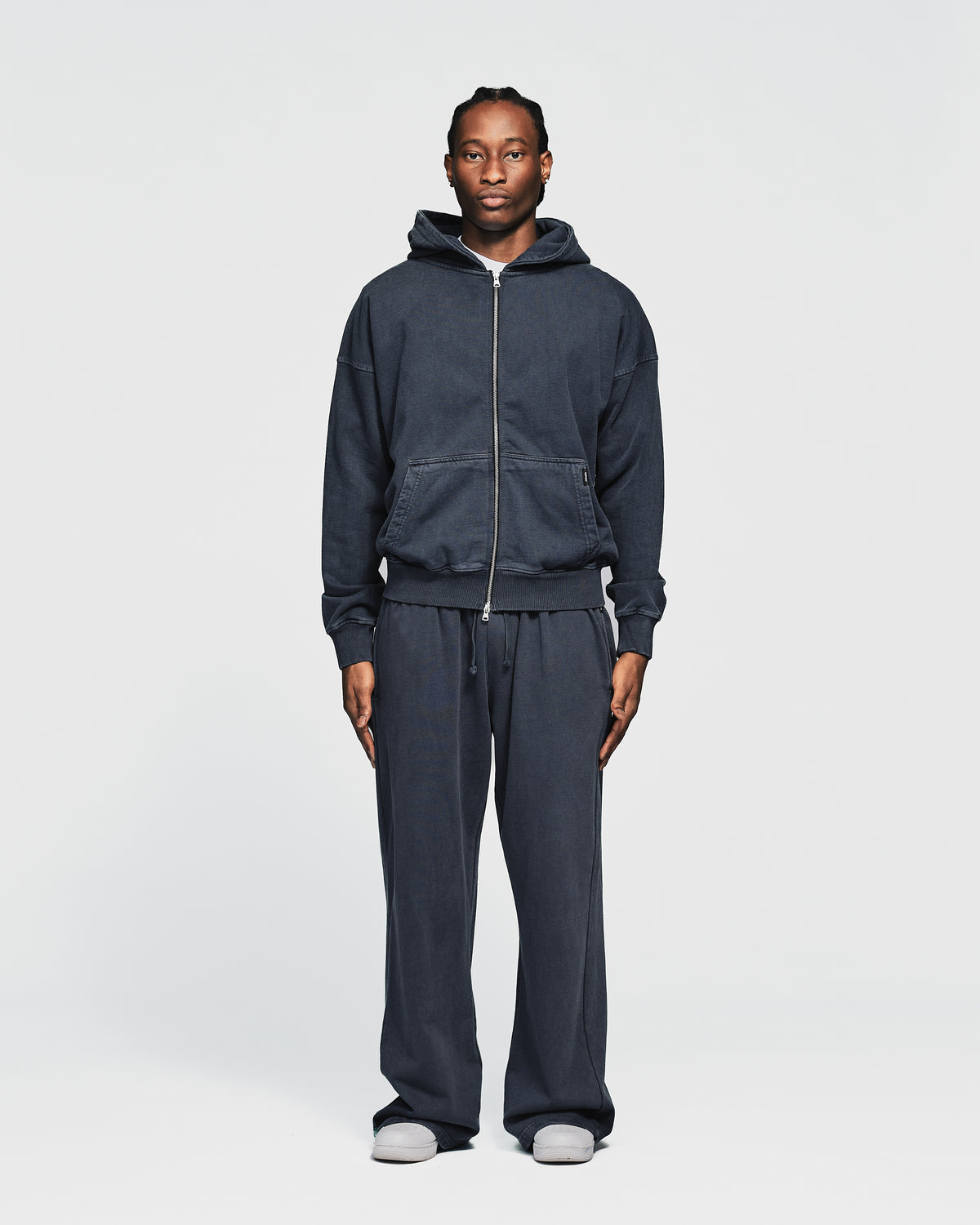 Drop Shoulder Zip Hoodie - Vintage Navy