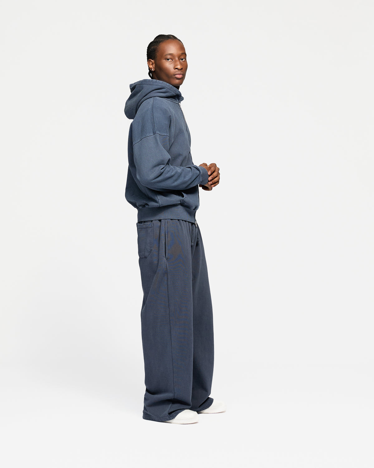 Drop Shoulder Zip Hoodie - Vintage Navy