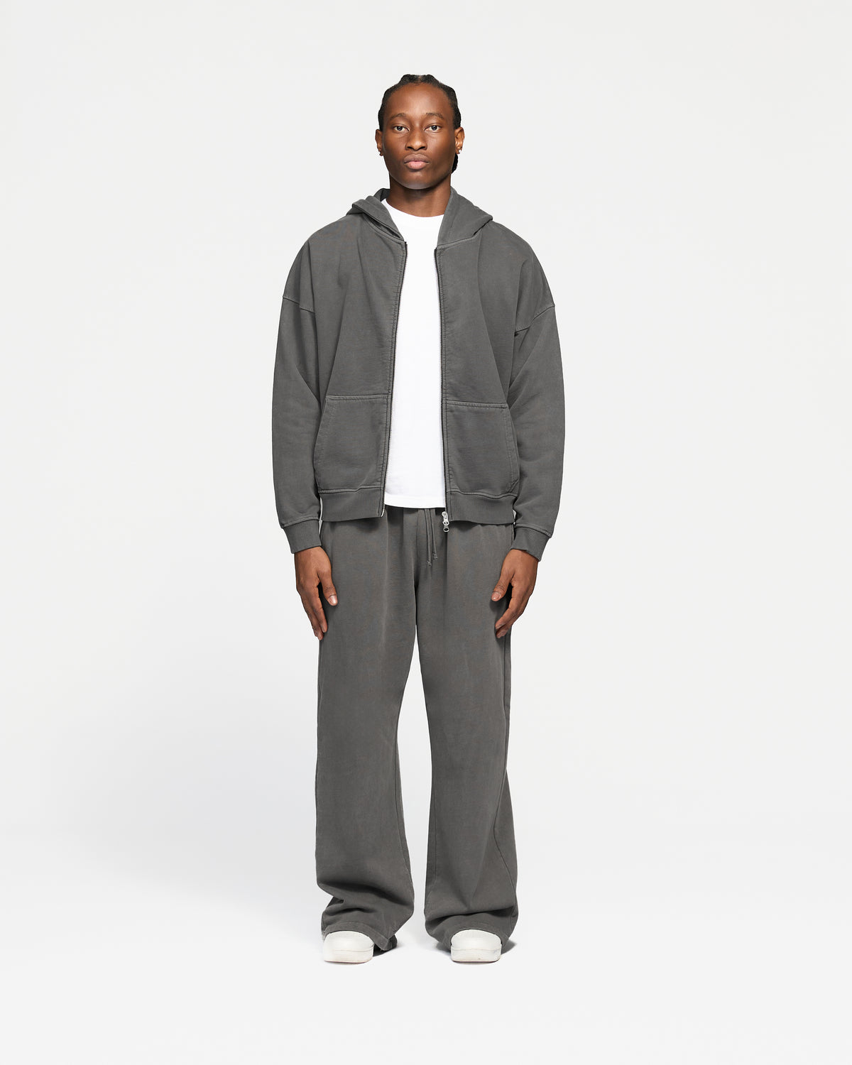 Drop Shoulder Zip Hoodie - Vintage Grey