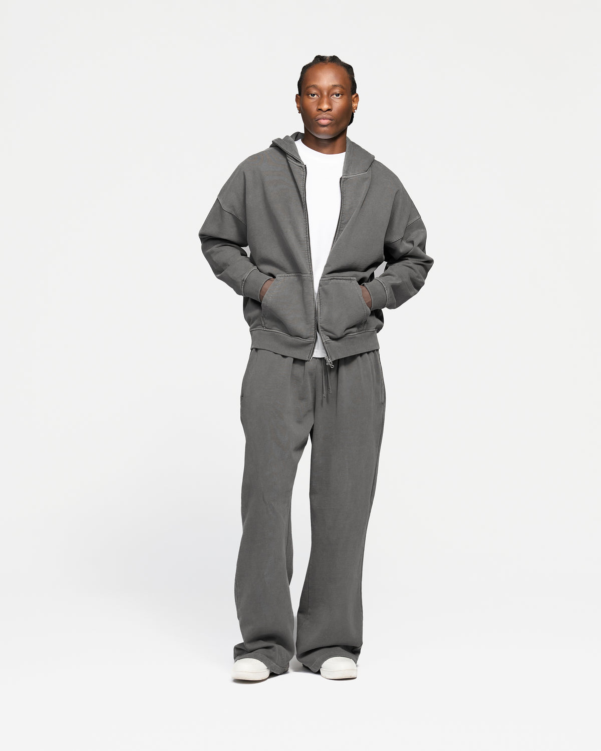 Drop Shoulder Zip Hoodie - Vintage Grey