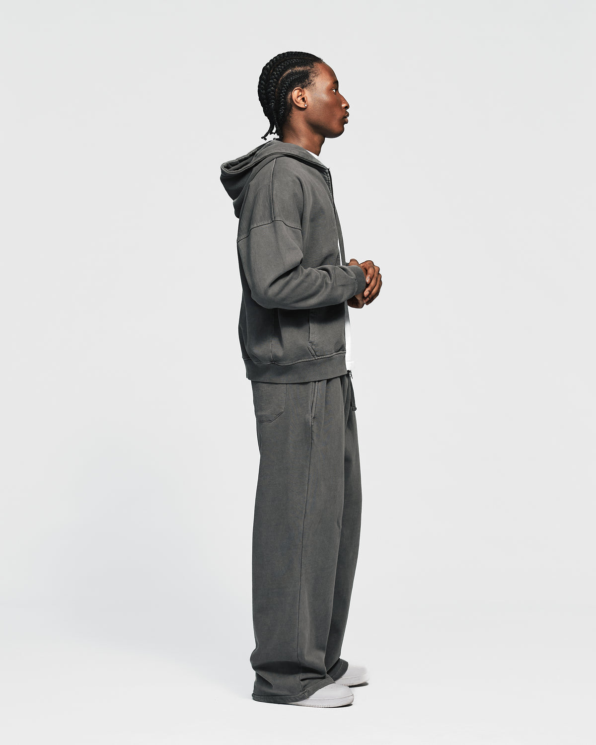 Drop Shoulder Zip Hoodie - Vintage Grey