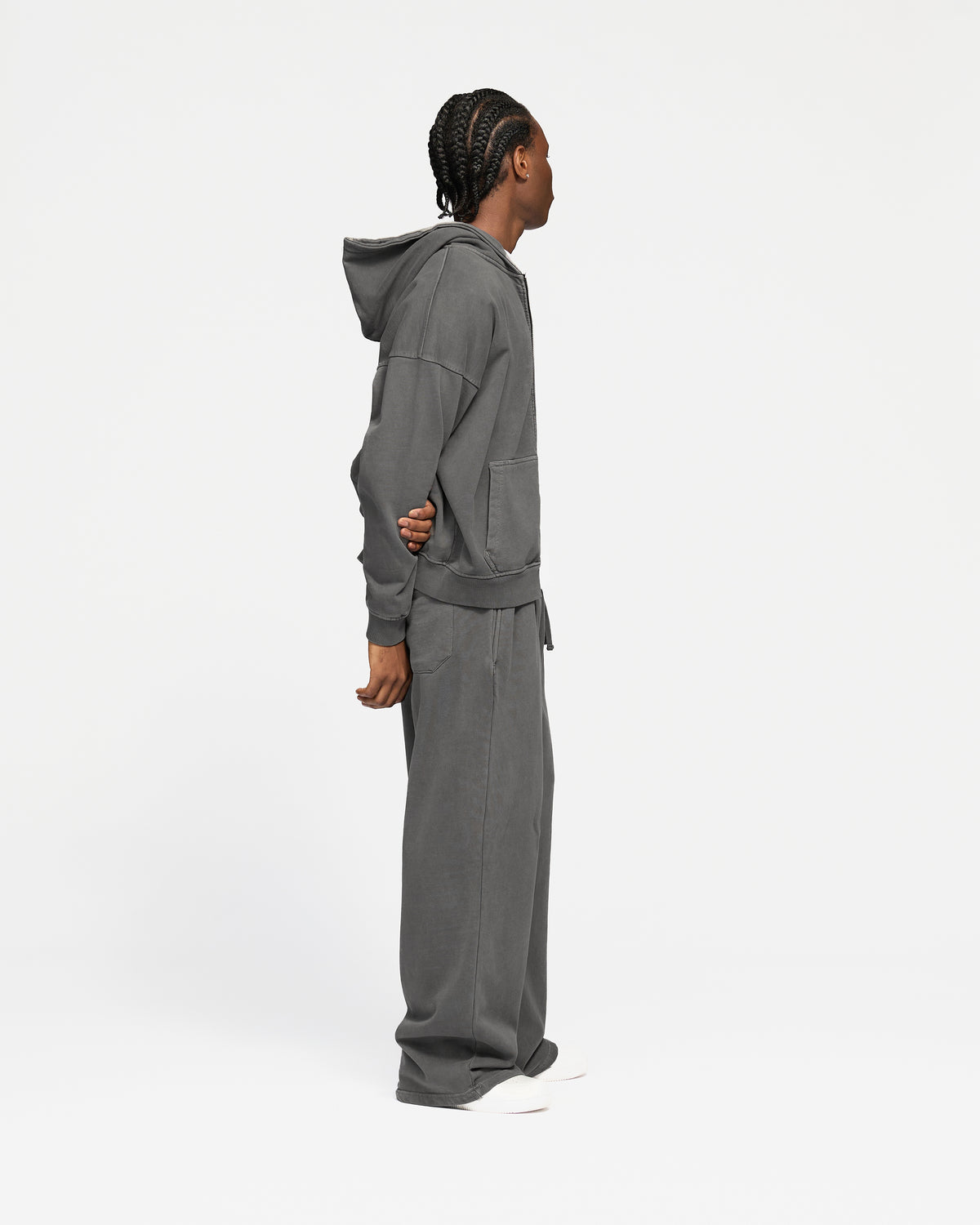 Drop Shoulder Zip Hoodie - Vintage Grey