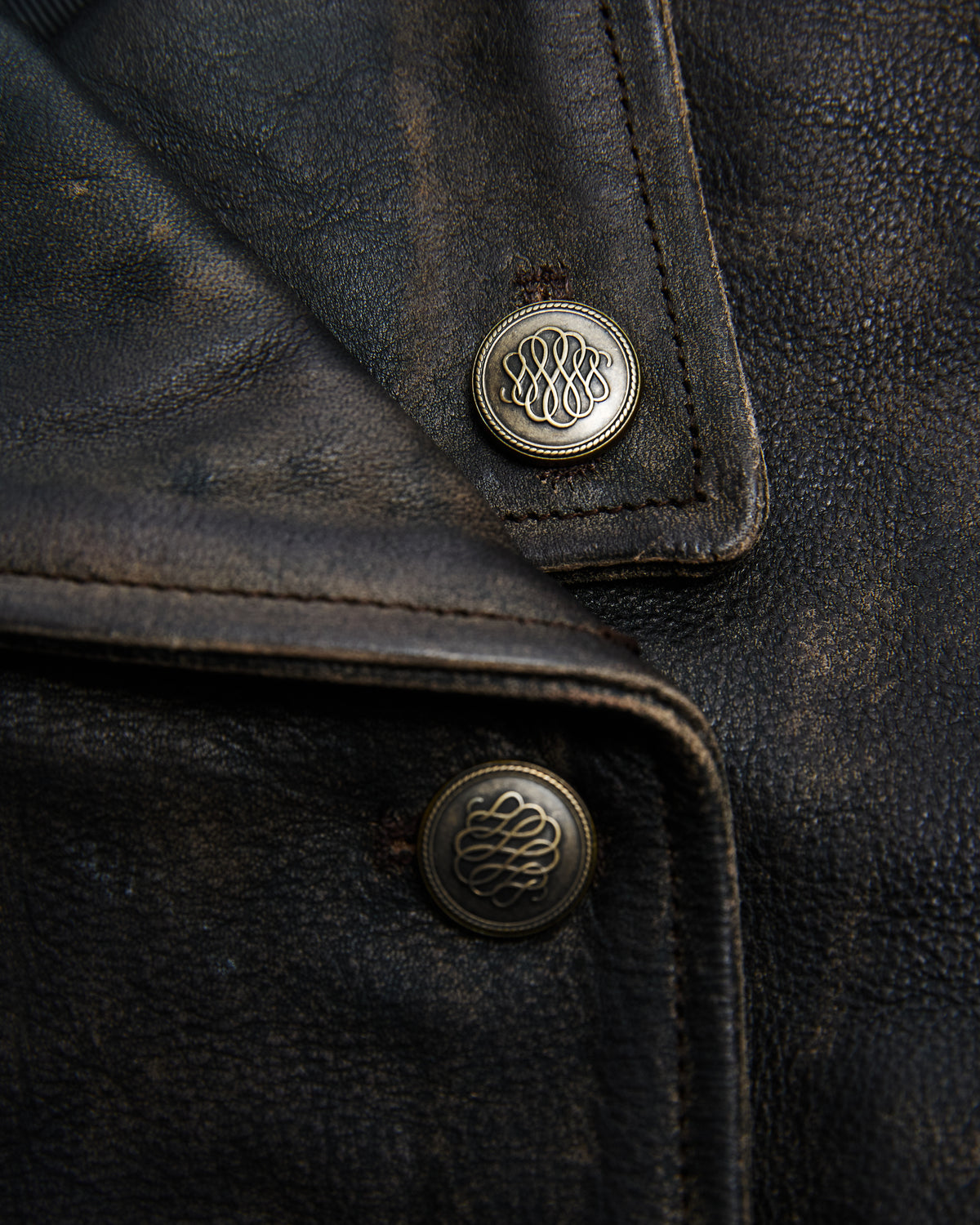 Double Breasted Leather Jacket - Vintage Black