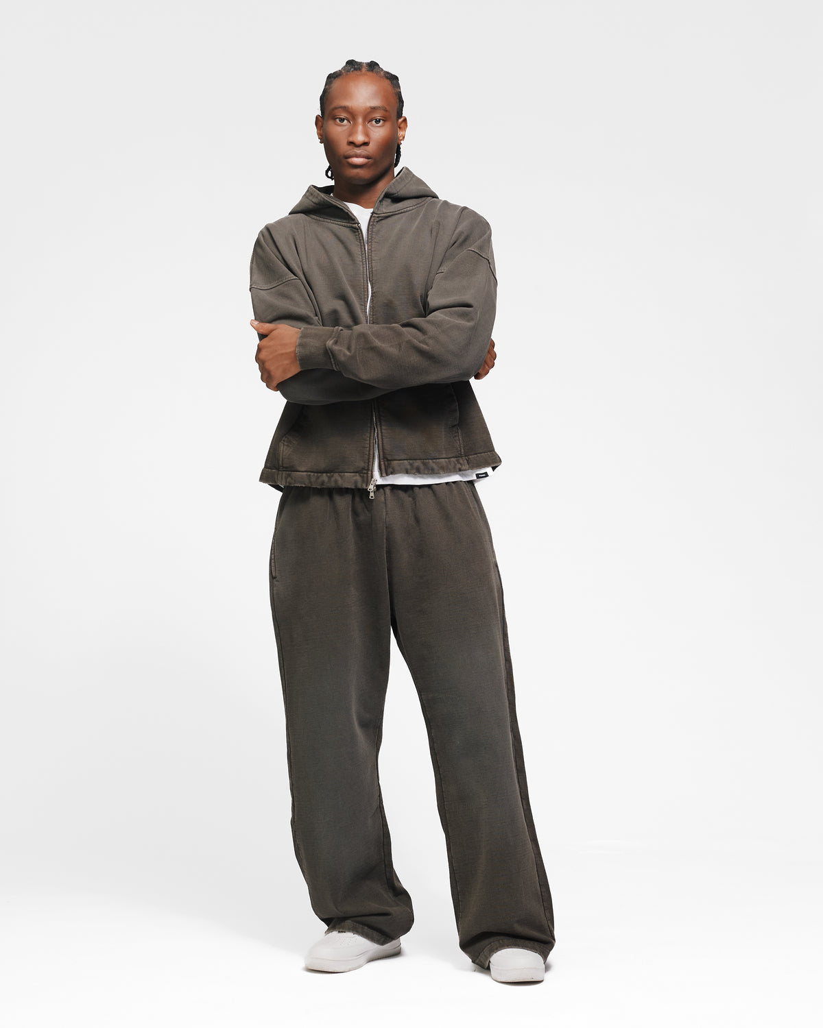 Cropped Zip Hoodie - Sunfaded Espresso