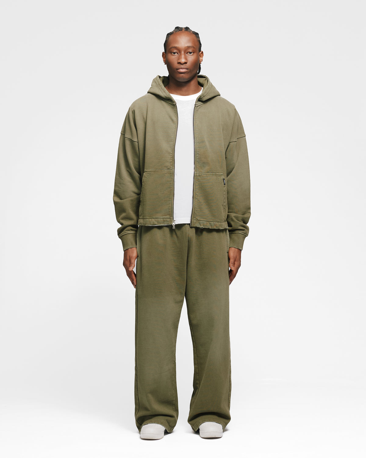 Cropped Zip Hoodie - Sunfaded Olive