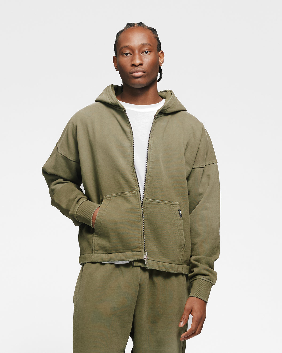 Cropped Zip Hoodie - Sunfaded Olive