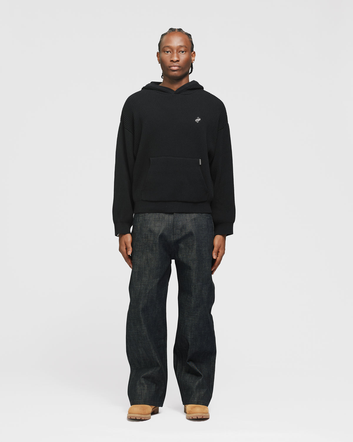 Signature Ribbed Hoodie - Black
