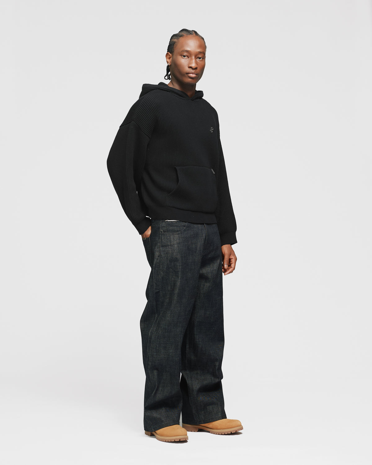Signature Ribbed Hoodie - Black