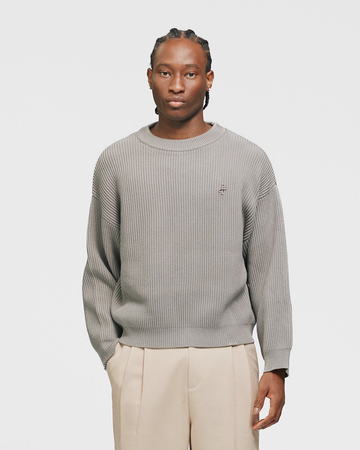 Signature Ribbed Sweater - Grey