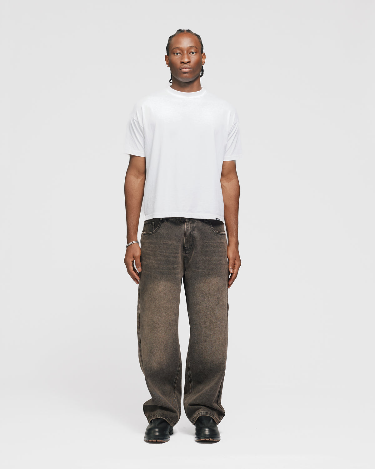 Baggy Denim Pants - Washed Brown