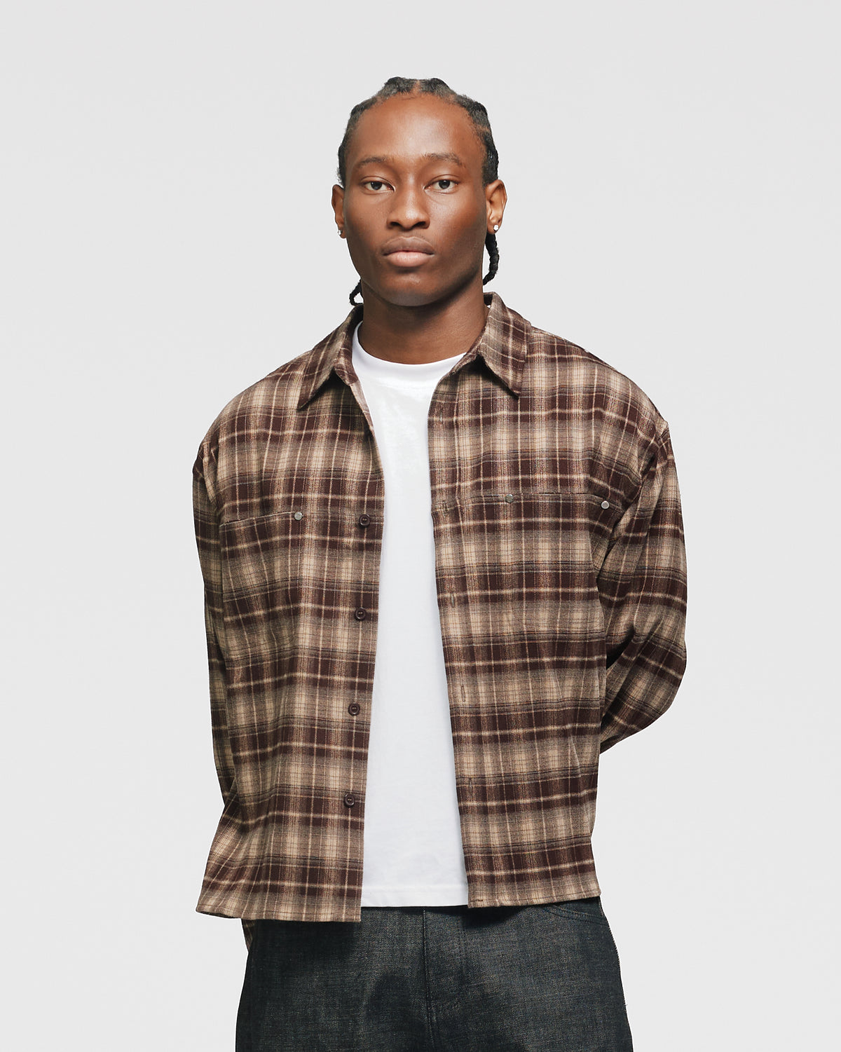 Cropped Flannel - Brown