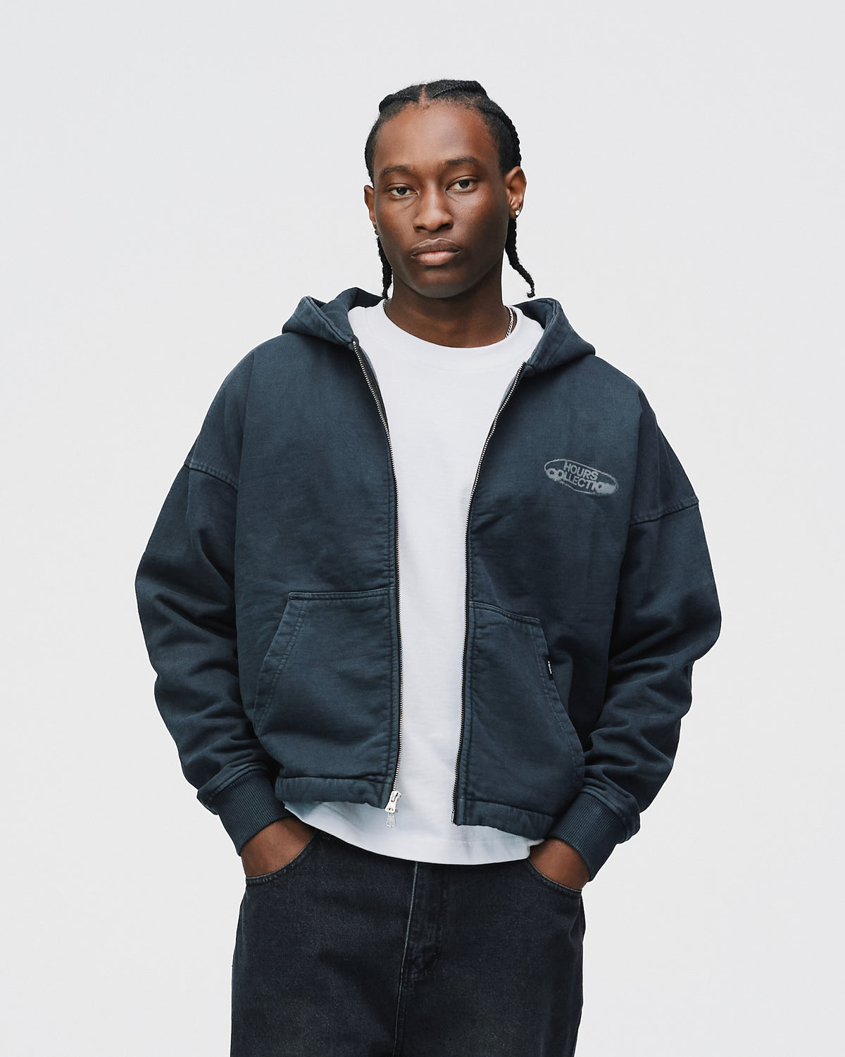 Mind Connection Cropped Zip Hoodie - Vintage Black