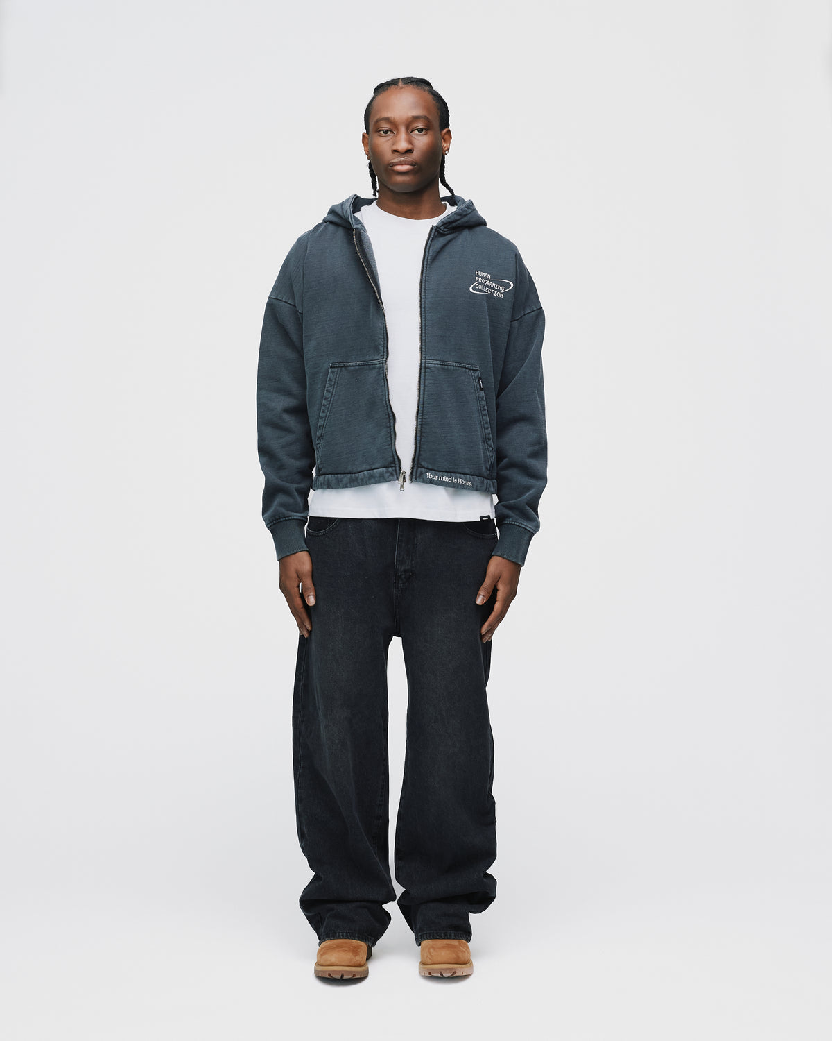 Mind is Hours Cropped Zip Hoodie - Vintage Black